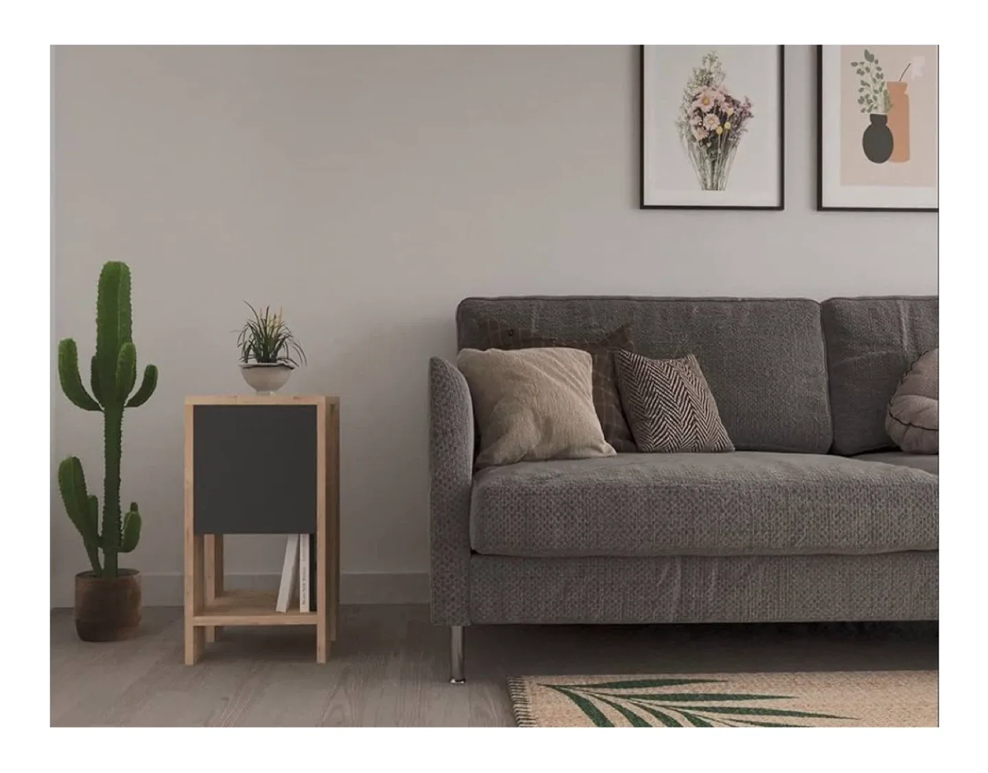 Grey & Wood Nightstand with Door image indicator(4)