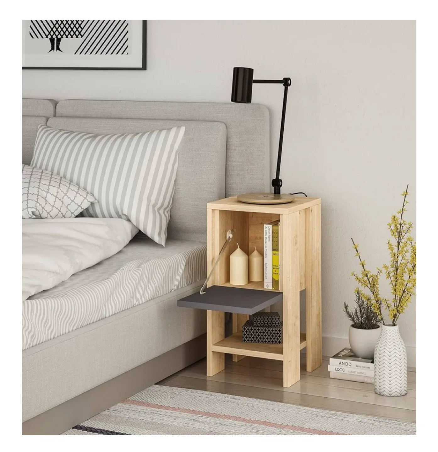 Grey & Wood Nightstand with Door image indicator(2)