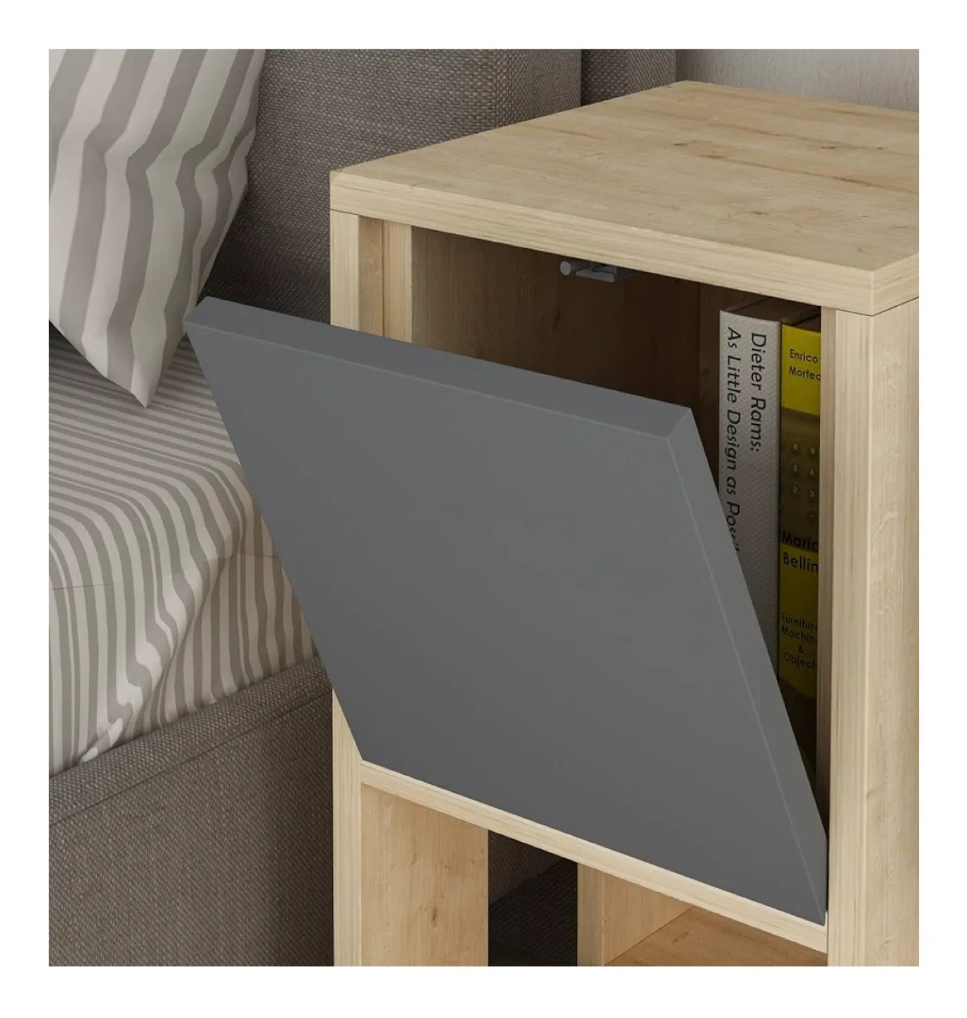 Grey & Wood Nightstand with Door image indicator(3)