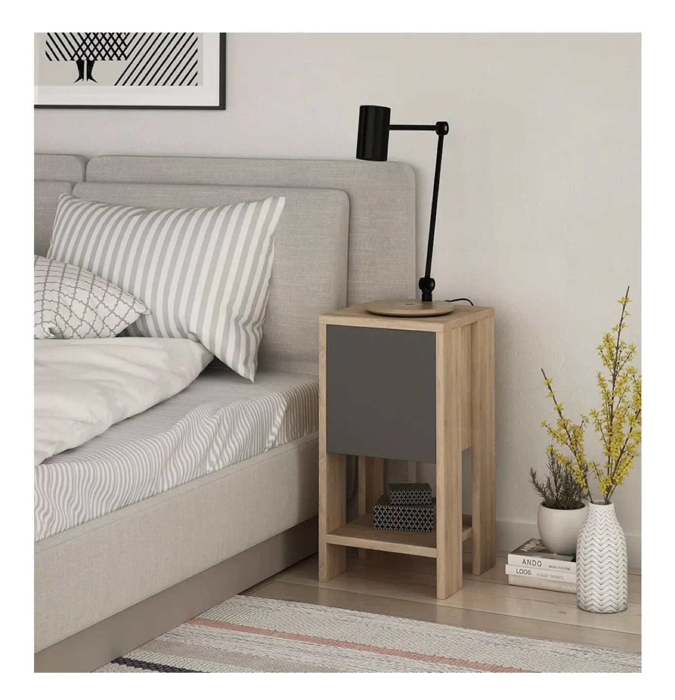 Grey & Wood Nightstand with Door image indicator(5)