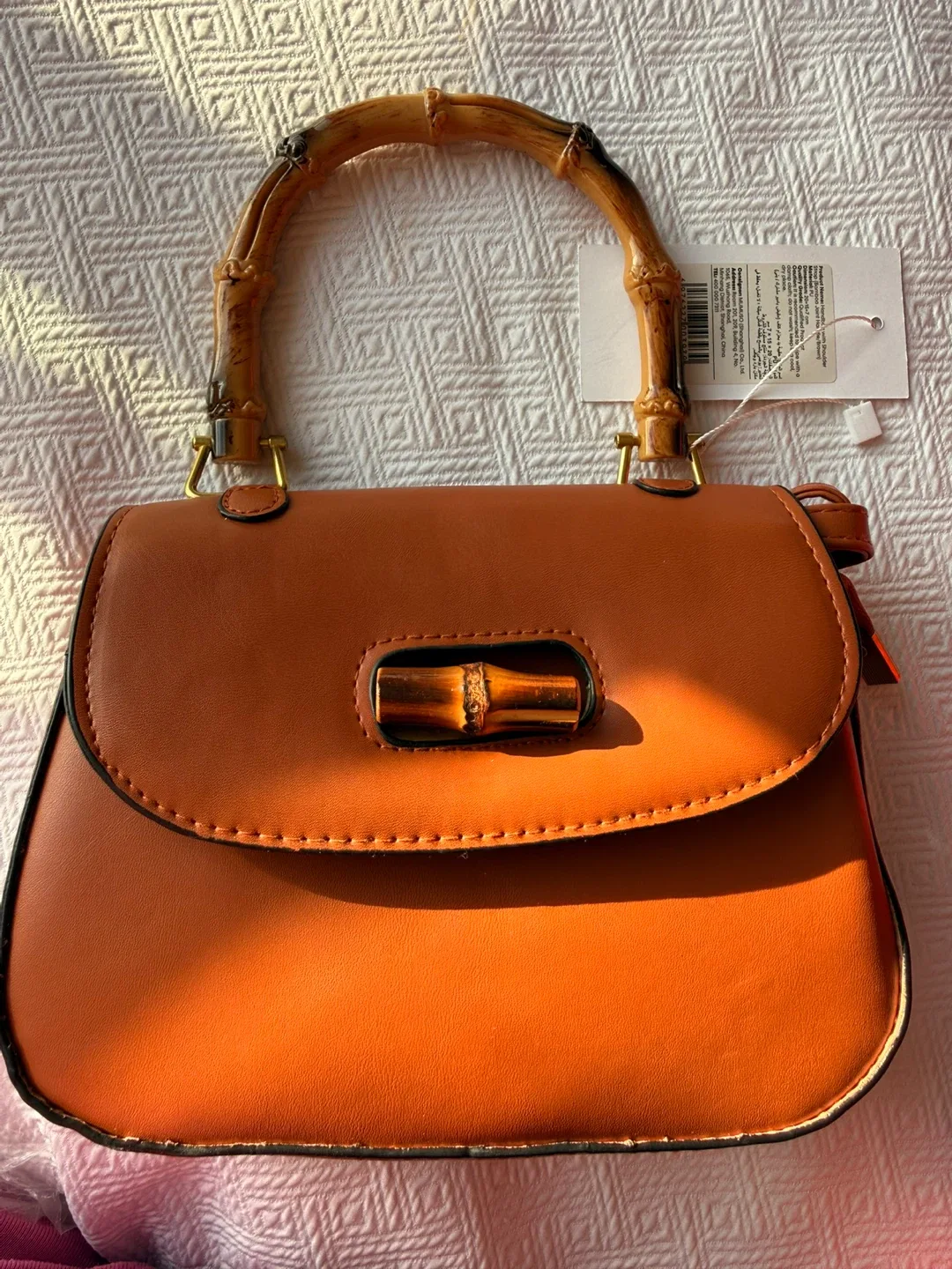 Orange Satchel Purse with Bamboo Handle image indicator(2)