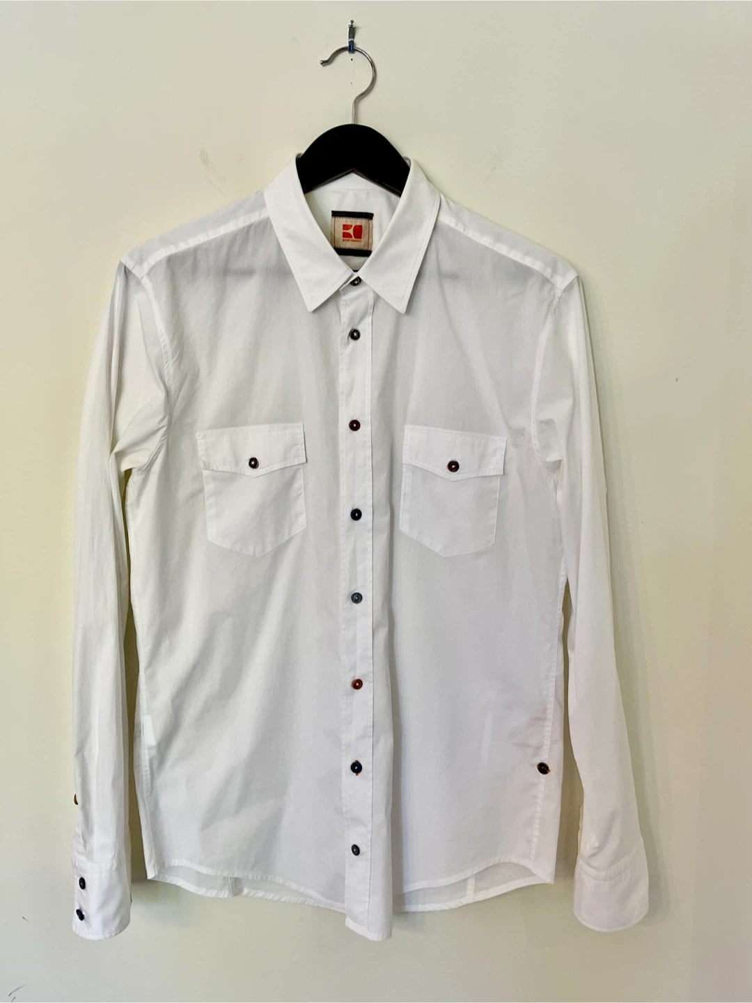 Men’s BOSS Orange White Button-Up Shirt Size Large