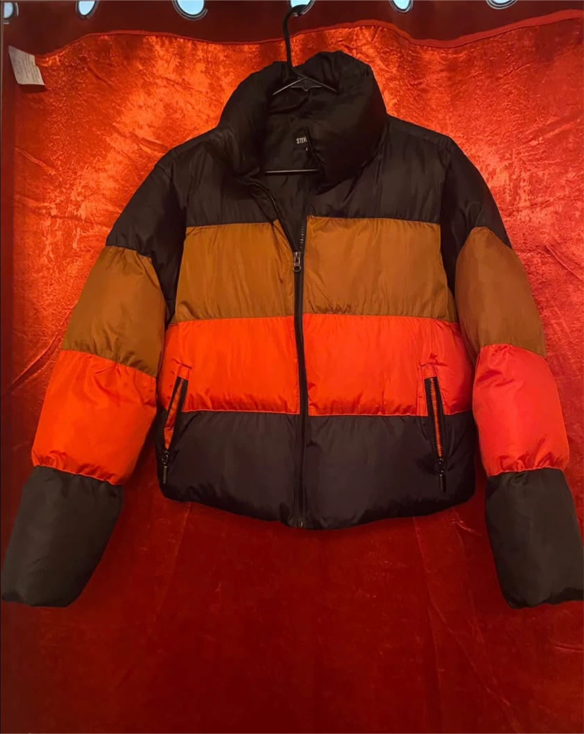 STRW Puffer Jacket - Black, Orange, Brown