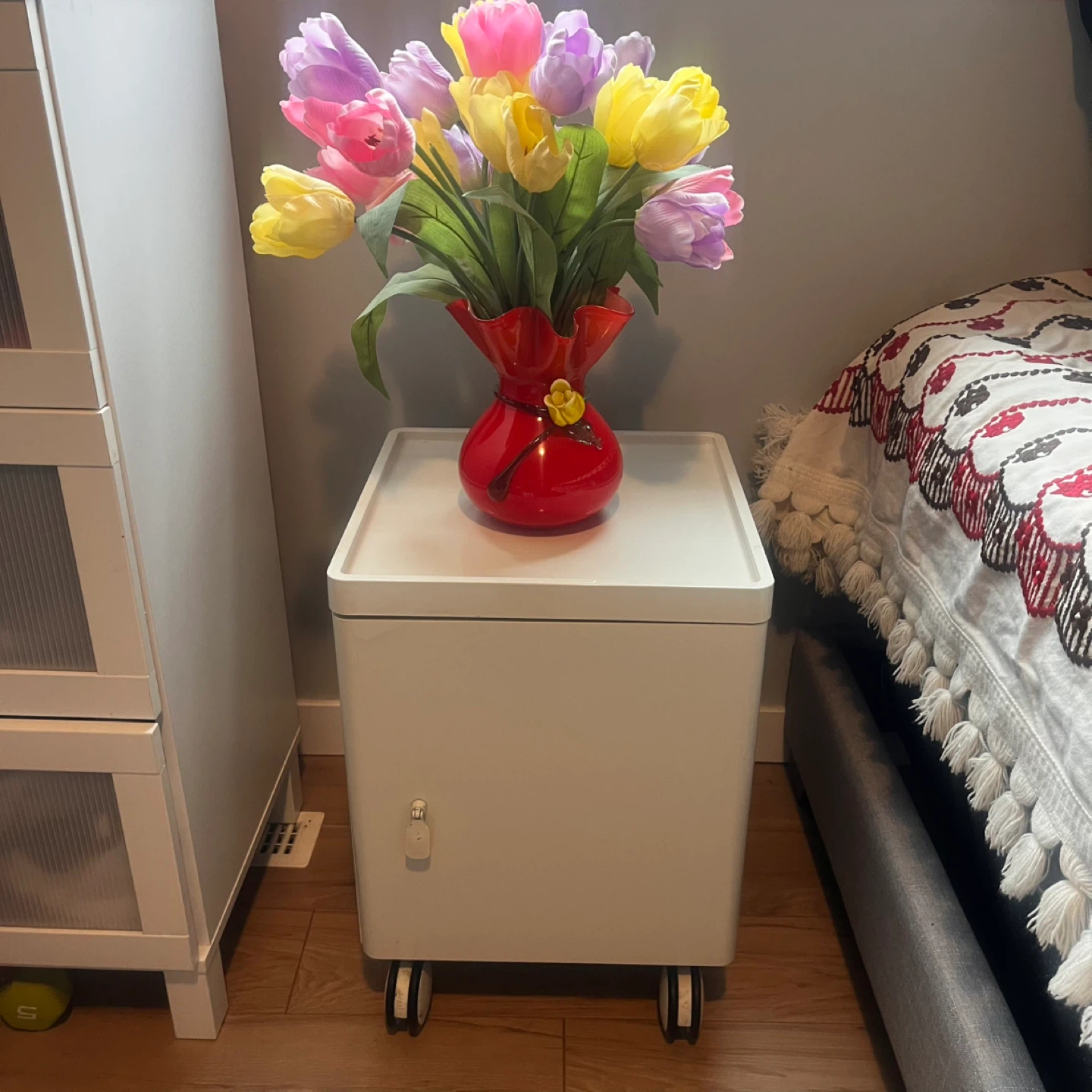 White IKEA Vinstra Nightstand Rolling Storage Side Table