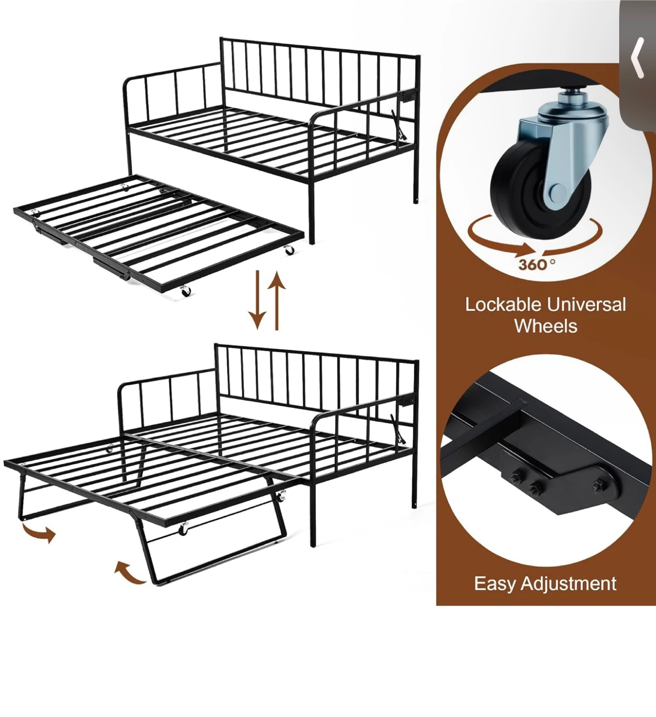 Twin Size Trundle Bed Frame - Black Metal - photo 3