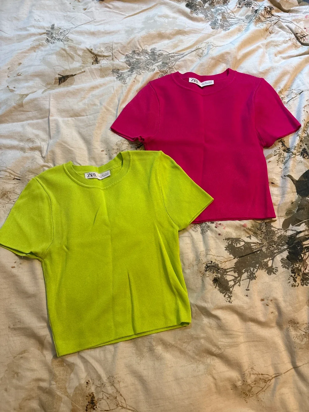 Zara Knit Crop Tops - Pink & Neon Green thumbnail