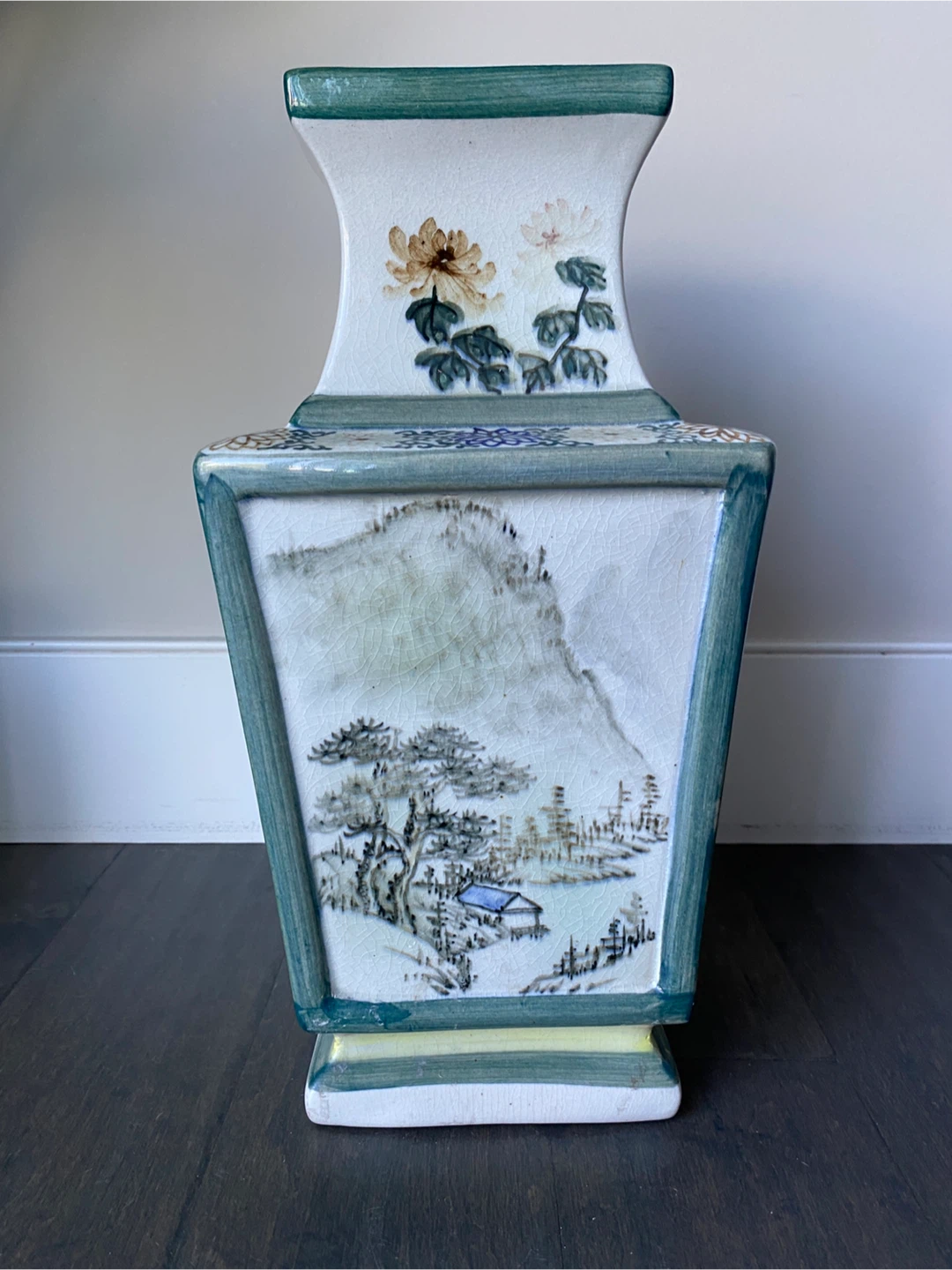 Chinese Square Shaped Vase Landscape 15” Tall