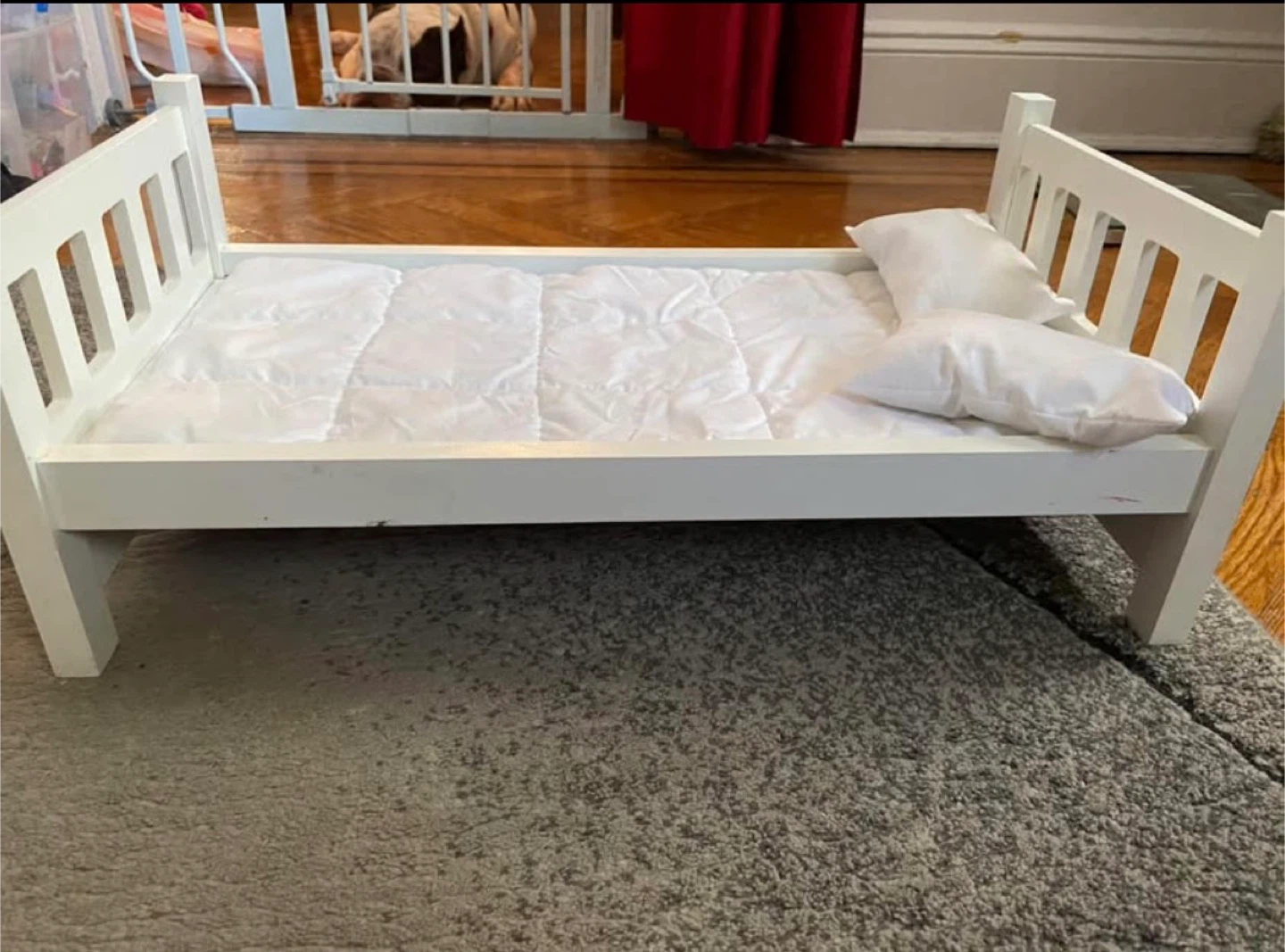 White Wooden doll Bed with Mattress and Pillow - photo 2