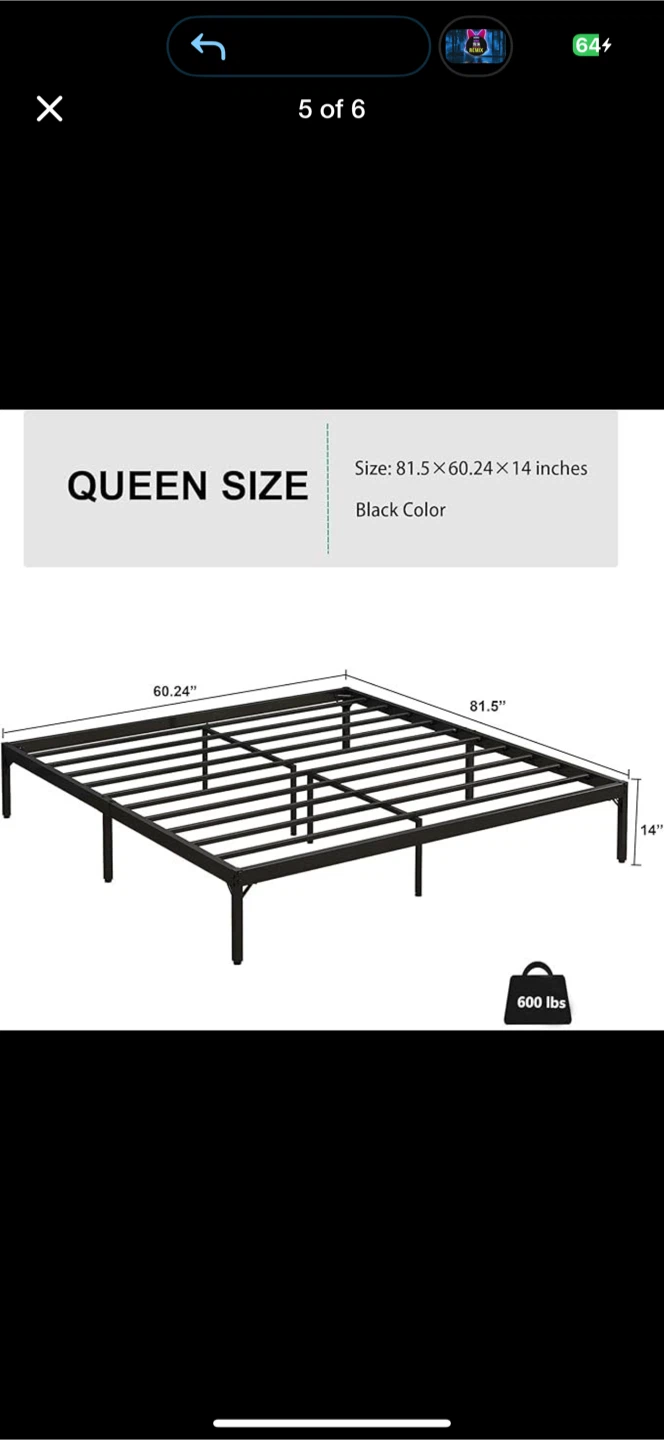 Queen Size Black Metal Bed Frame - photo 5