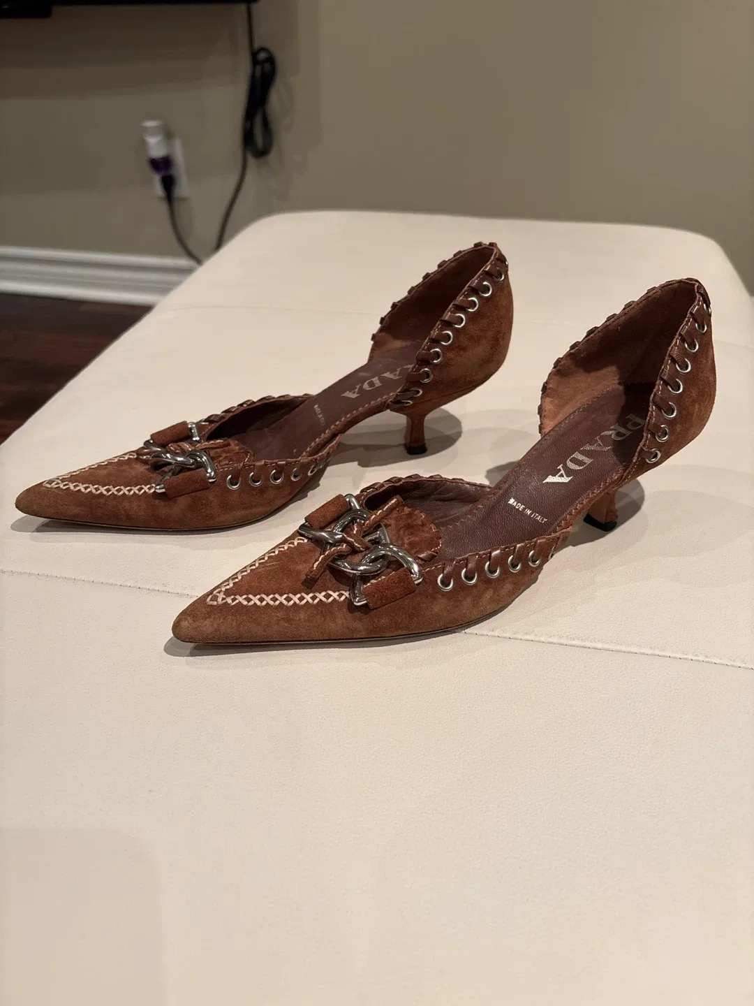 Prada Brown Suede Heels image indicator(2)