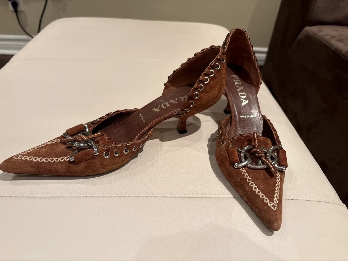 Prada Brown Suede Heels image indicator(3)