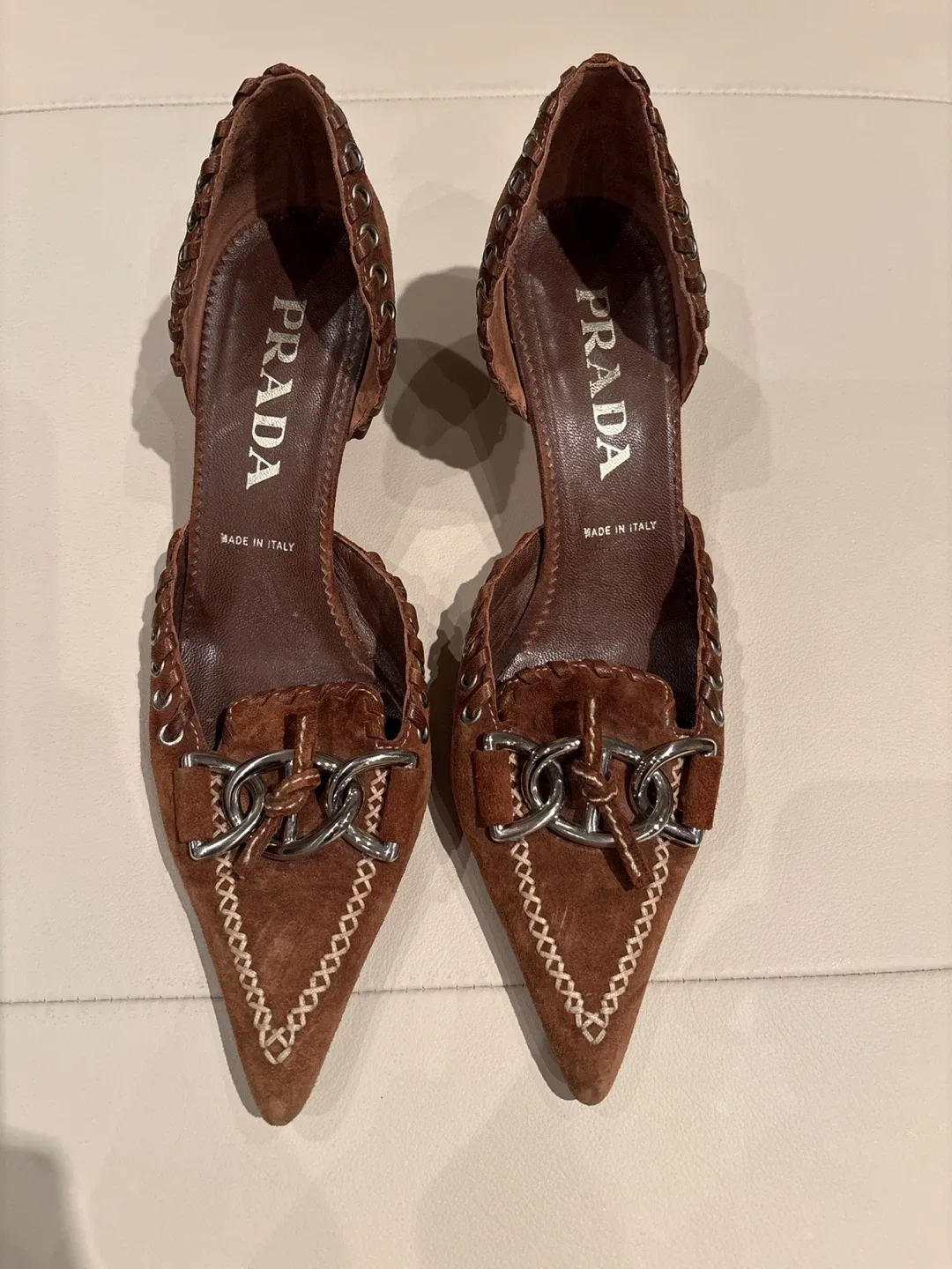 Prada Brown Suede Heels thumbnail