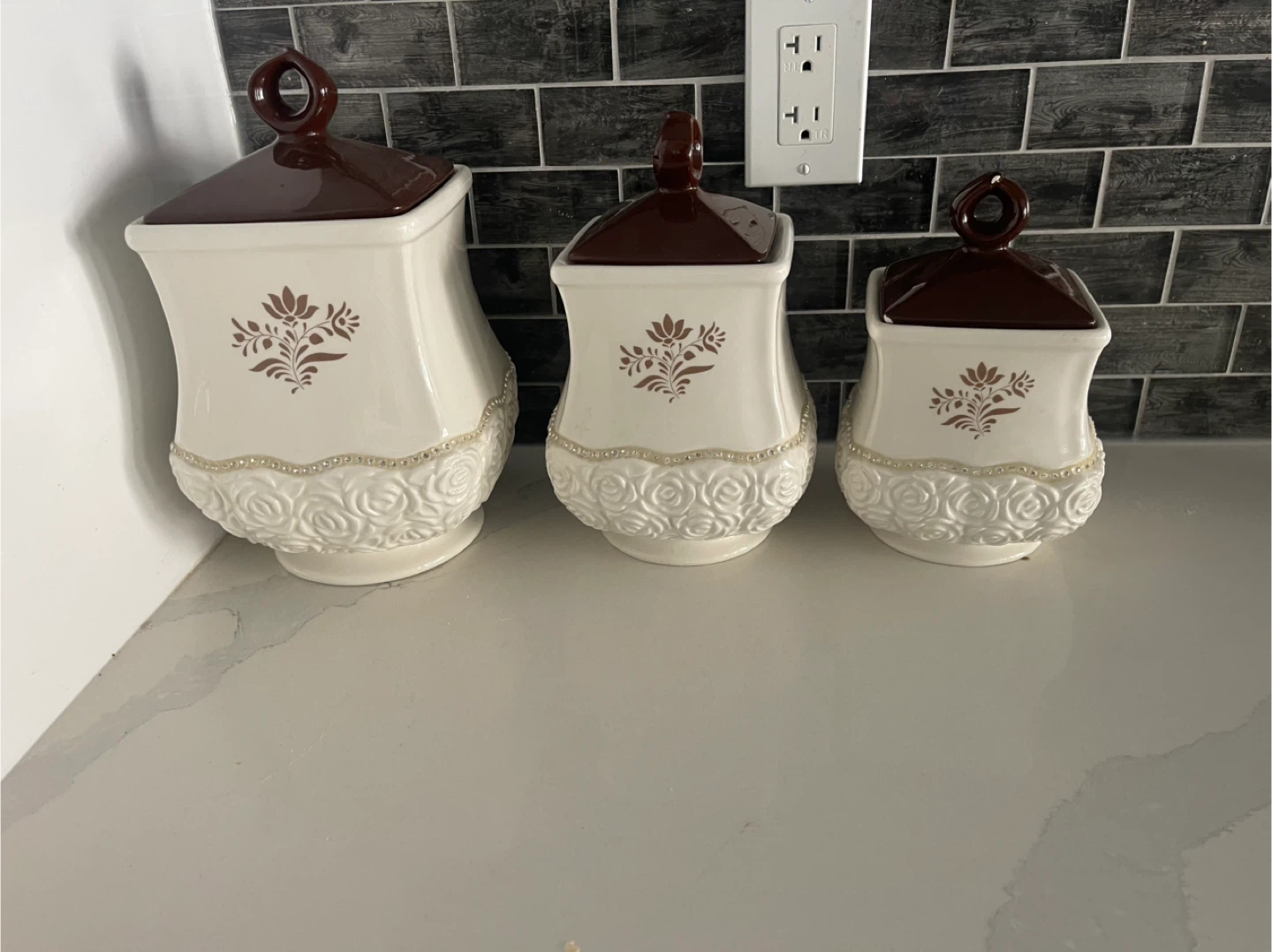 Ceramic Canister Set - Brown & White