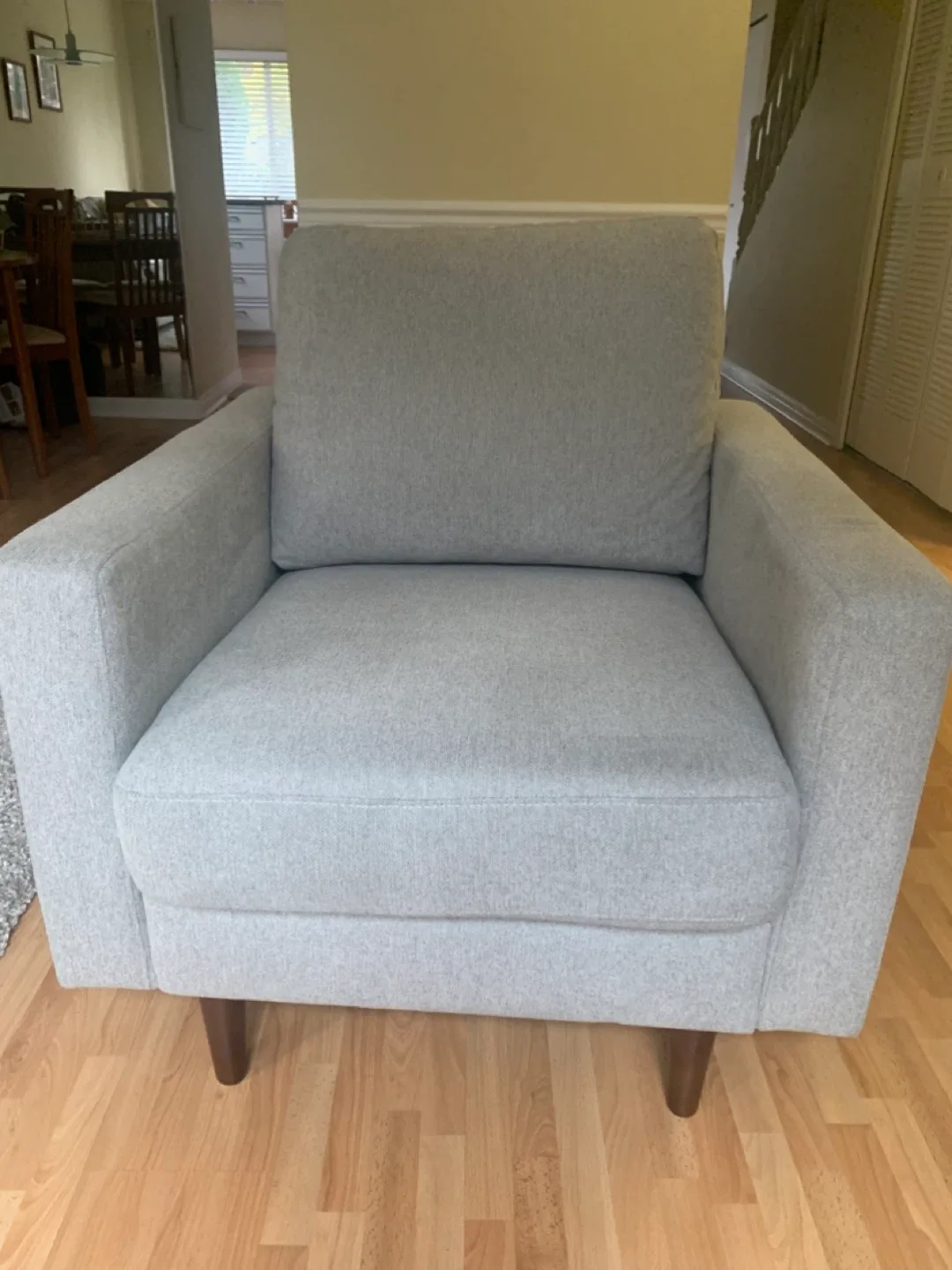 Grey Armchair with Wooden Legs