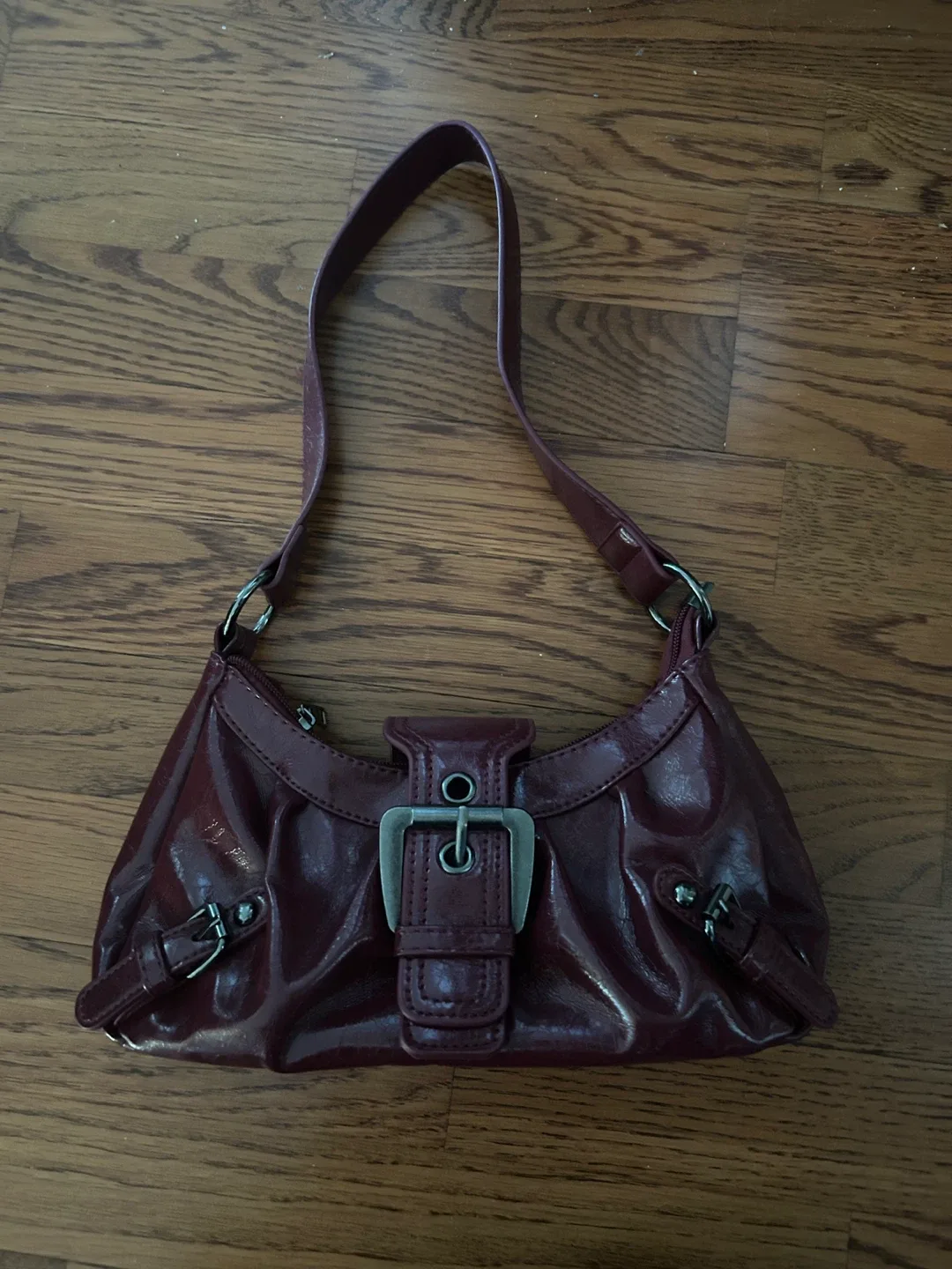 Burgundy Buckle Detail Shoulder Bag image indicator(2)