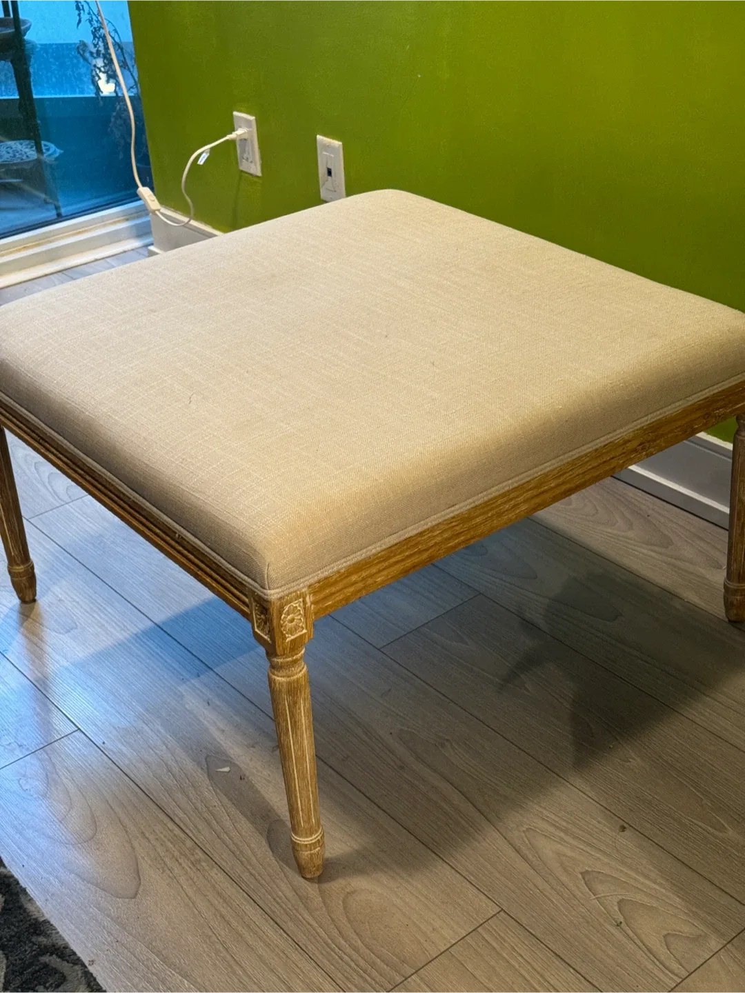 Upholstered Ottoman Stool, Beige, 18" Height thumbnail