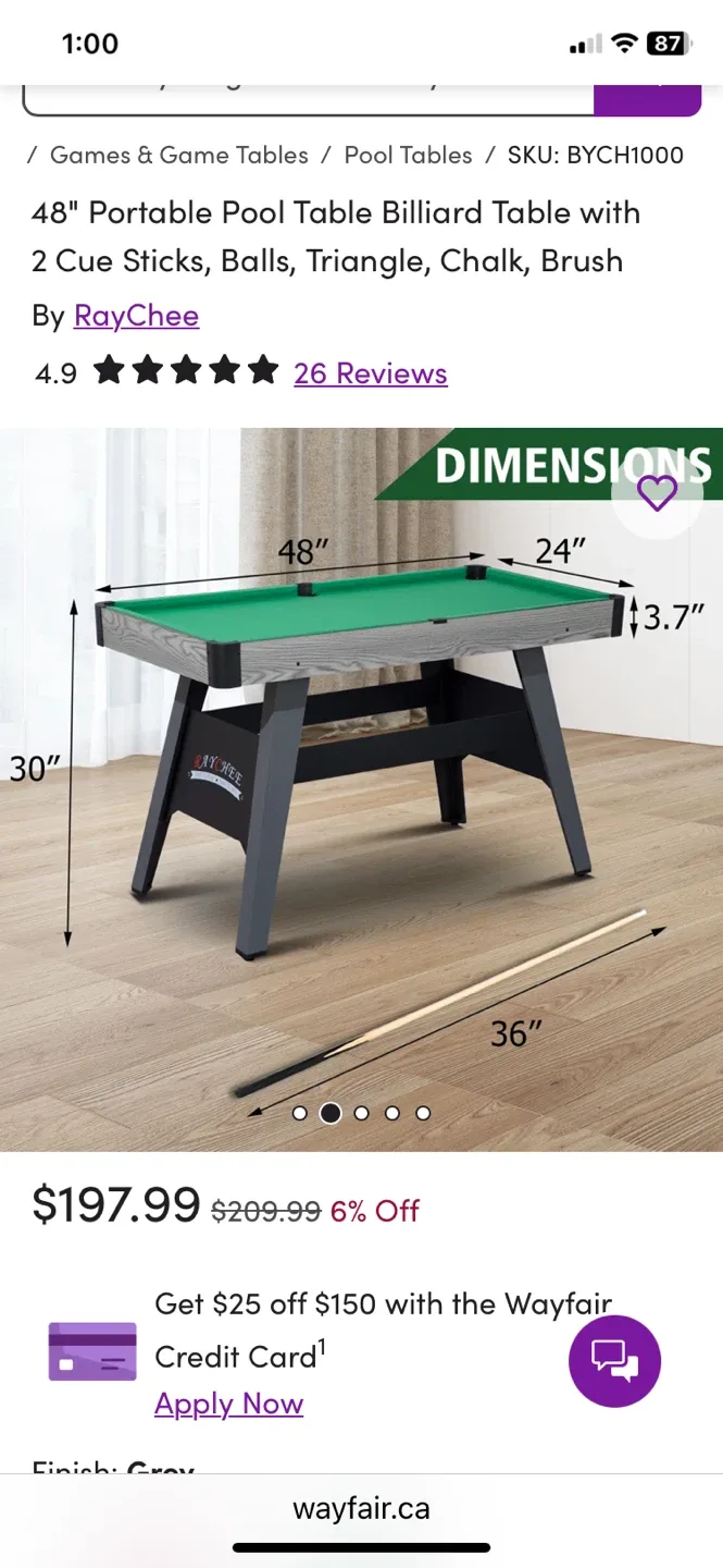 MINT CONDITION POOL TABLE 20” X 38” DETACHABLE LEGS image indicator(2)