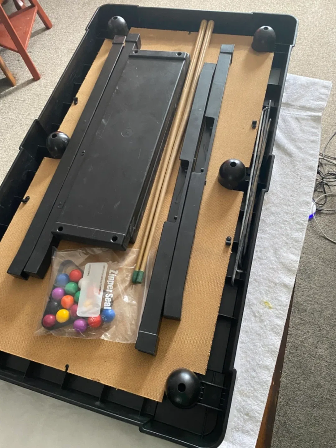 MINT CONDITION POOL TABLE 20” X 38” DETACHABLE LEGS image indicator(10)