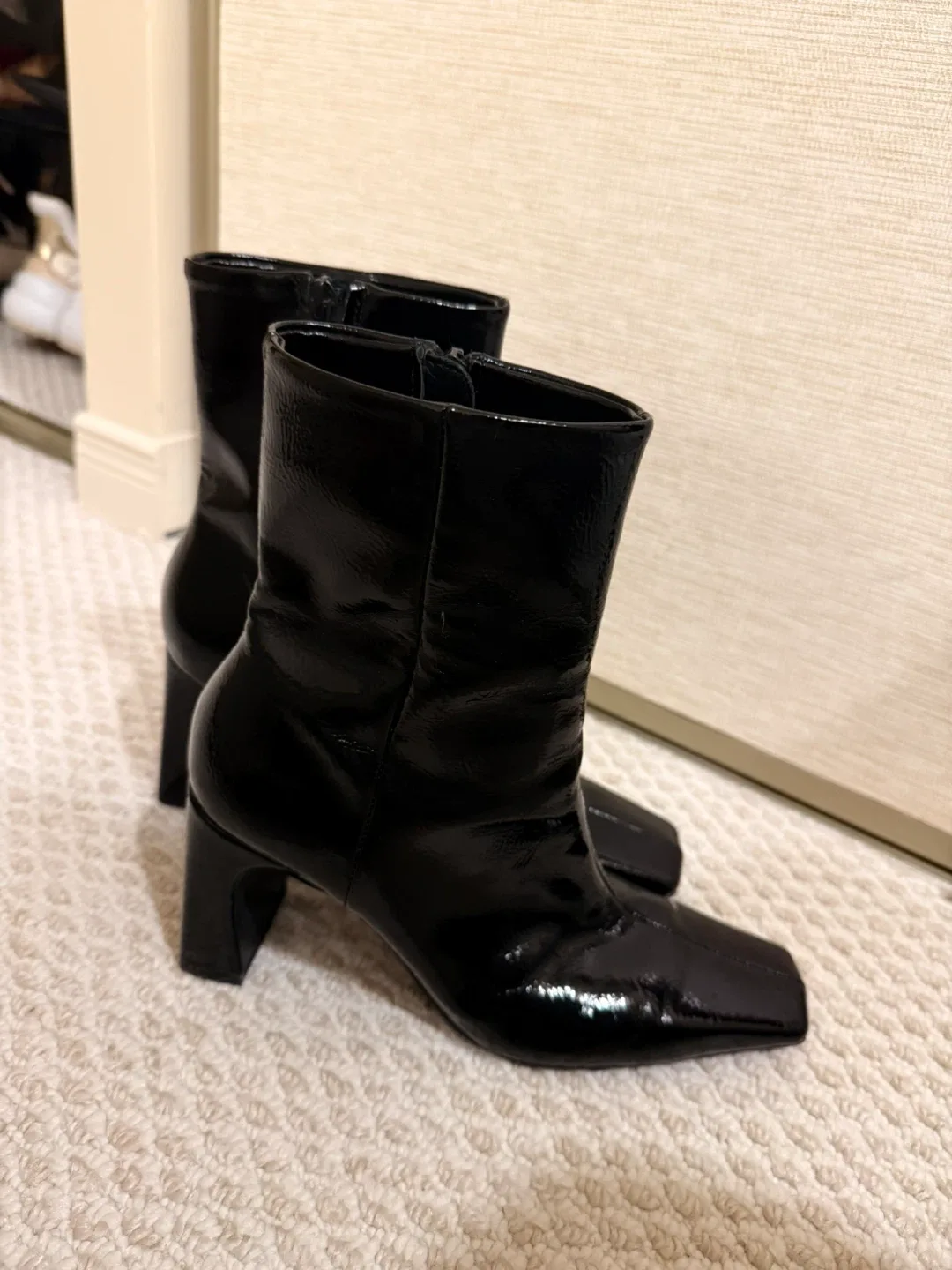 Zara Black Patent Leather Ankle Boots image indicator(2)