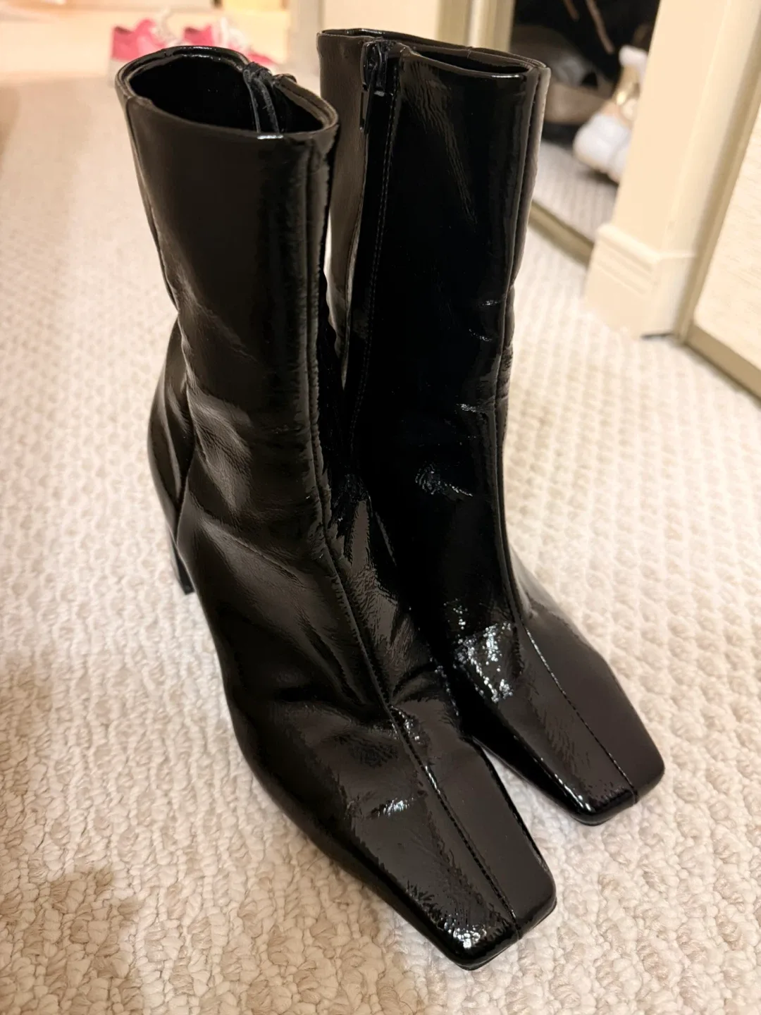 Zara Black Patent Leather Ankle Boots thumbnail