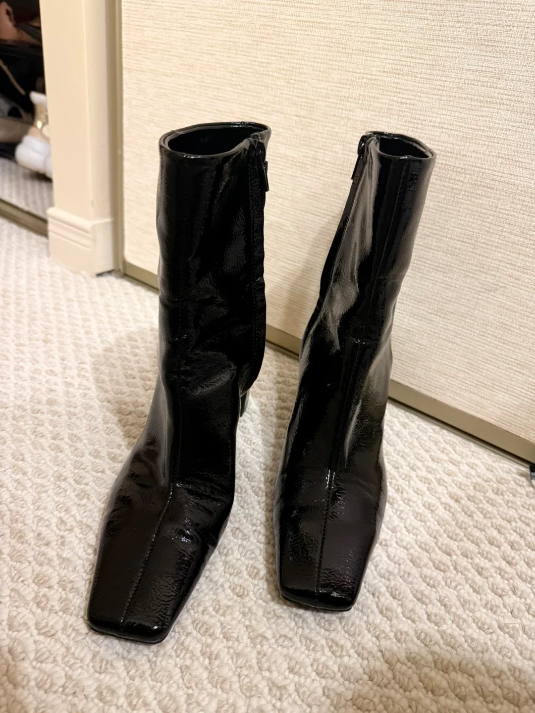 Zara Black Patent Leather Ankle Boots image indicator(3)