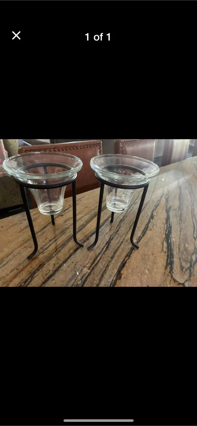 Candle Holder Set - Black Metal & Glass thumbnail
