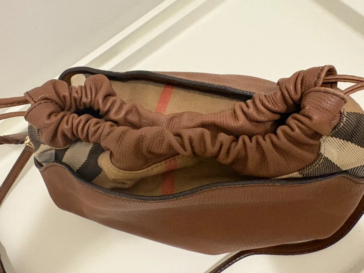 Burberry Brown Leather Drawstring Bucket Bag image indicator(4)