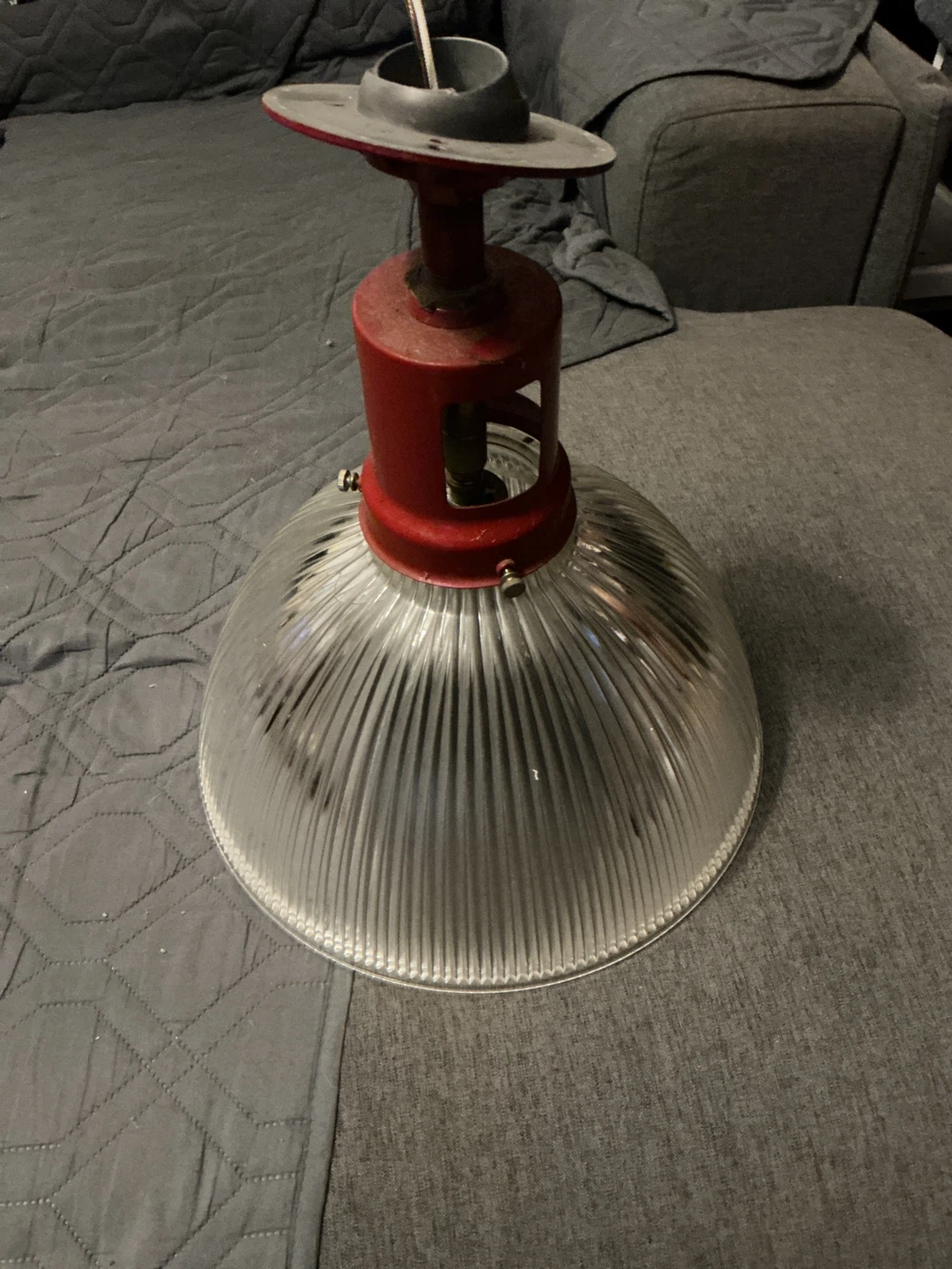Vintage Ribbed Glass Ceiling Light Fixture