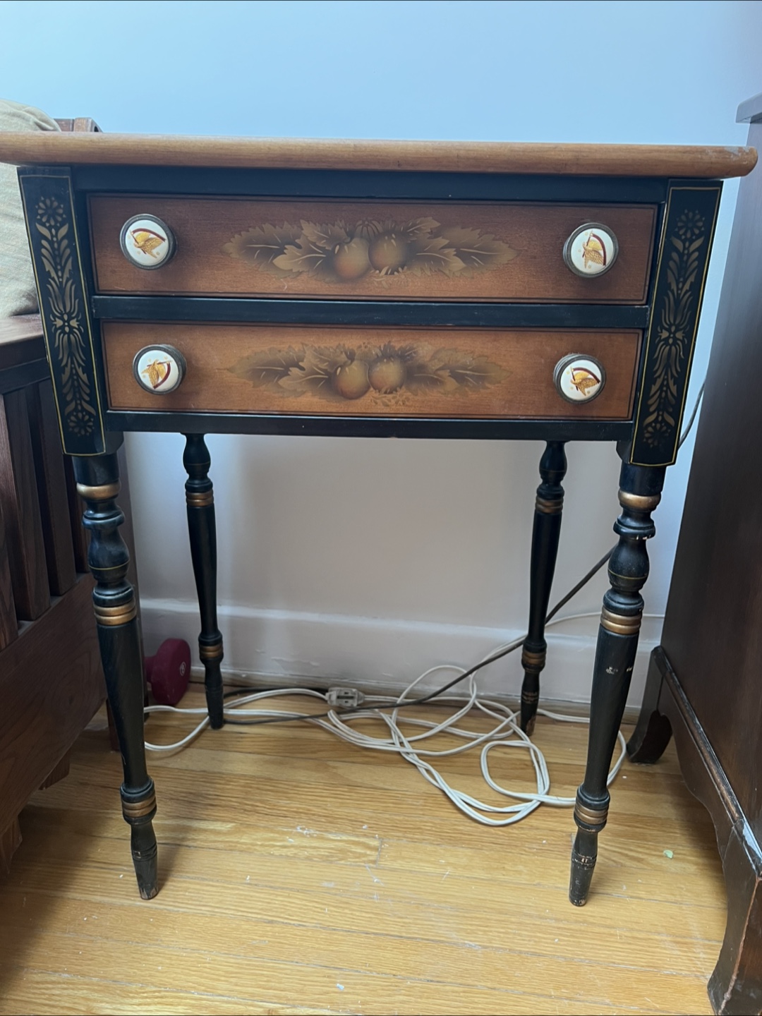 Wood Side Table with Two Drawers