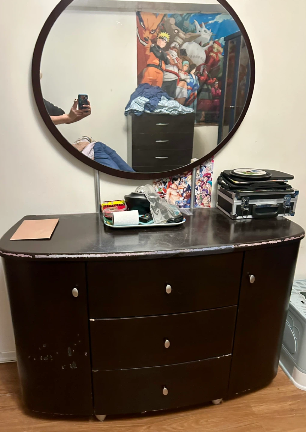 Black  Wood Dresser with Mirror