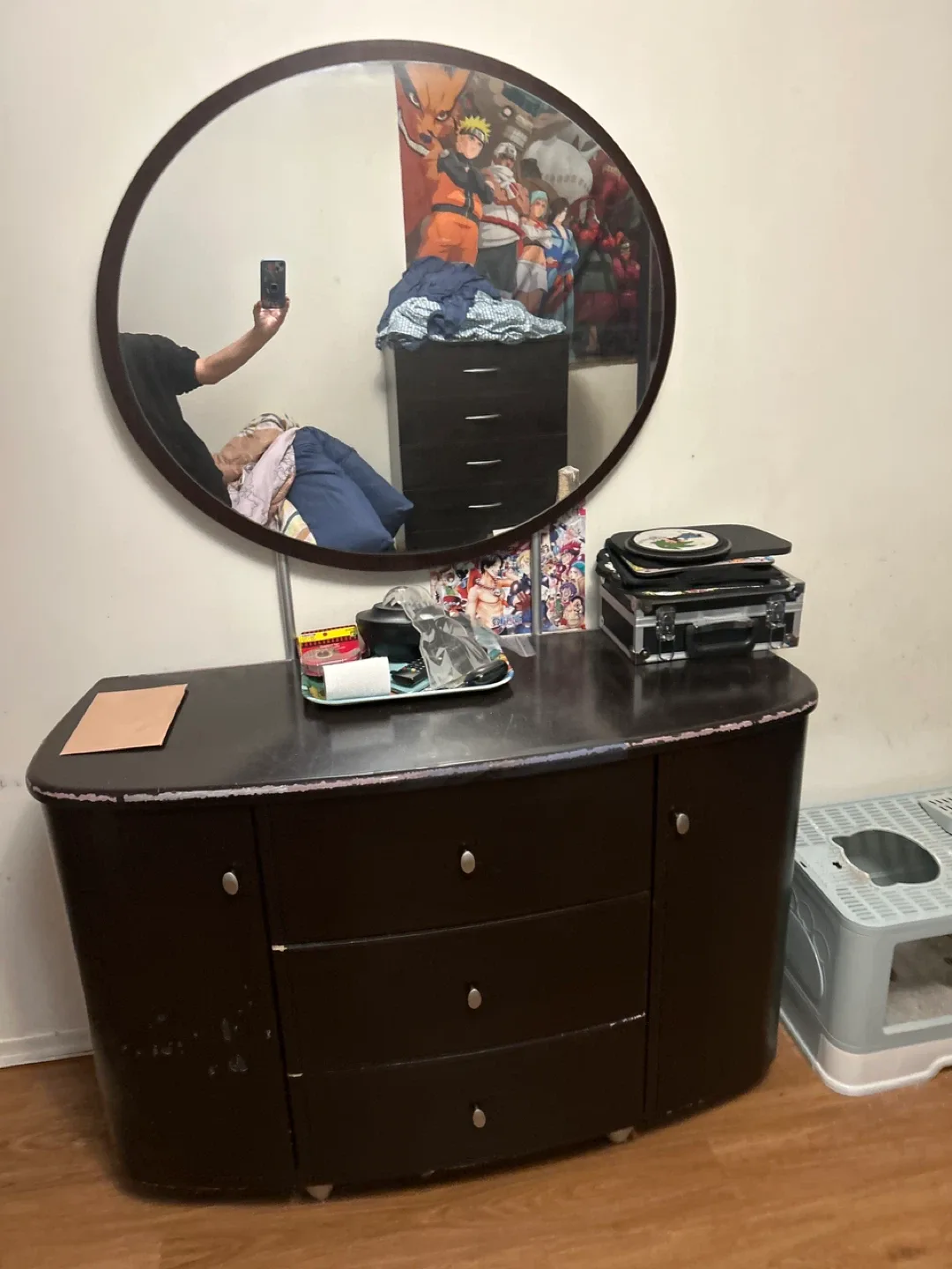 Black  Wood Dresser with Mirror image indicator(2)