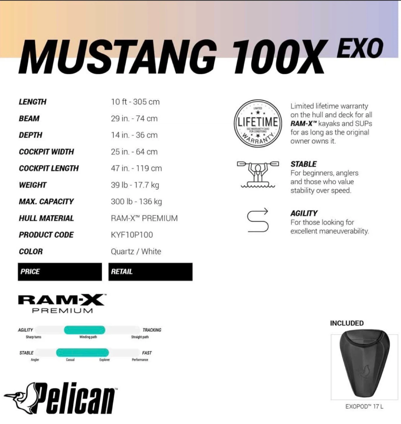 Pelican Mustang 100X EXO Kayak plus Accesories - photo 3