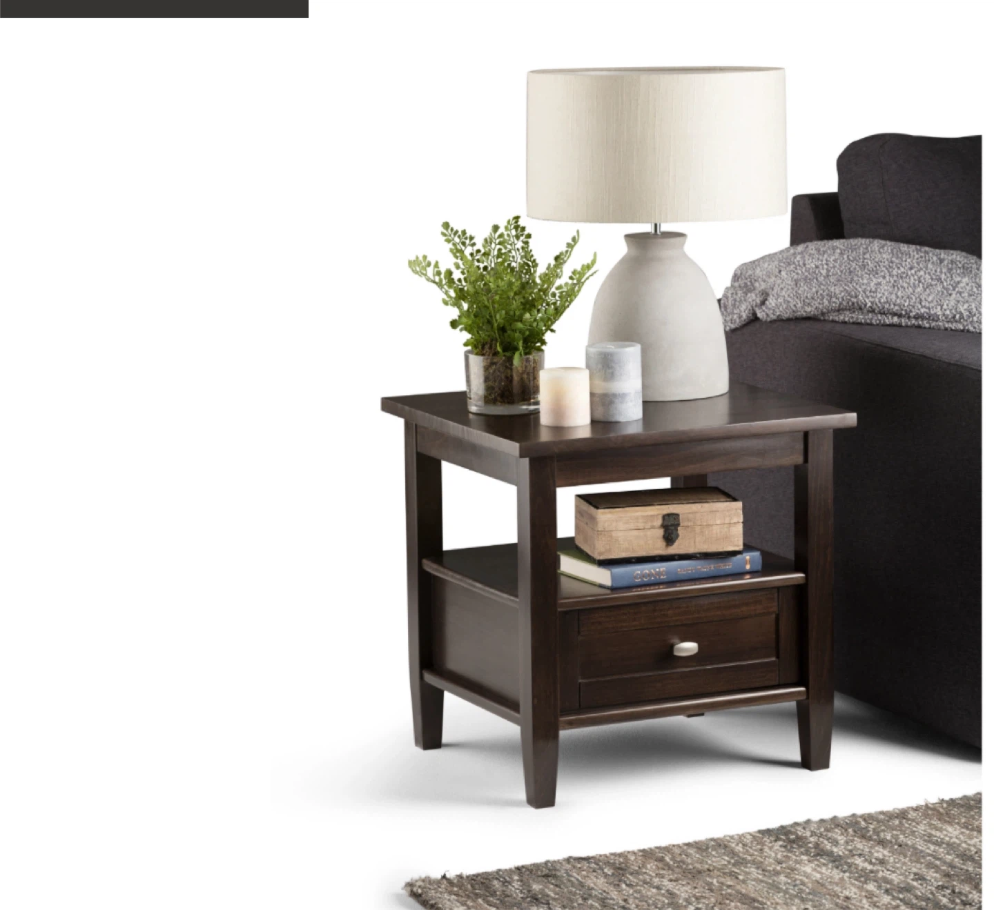Dark Brown Wood End Table with Drawer