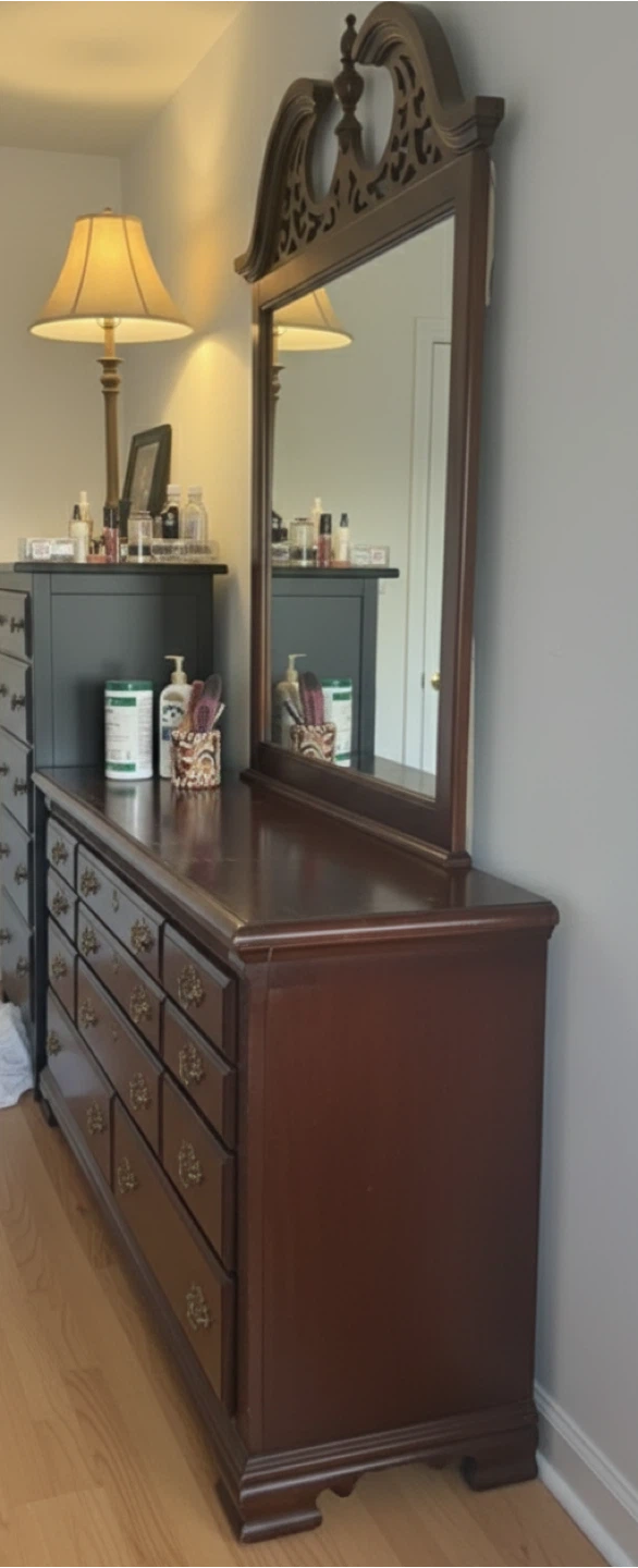 Dresser with Mirror - Brown Wood