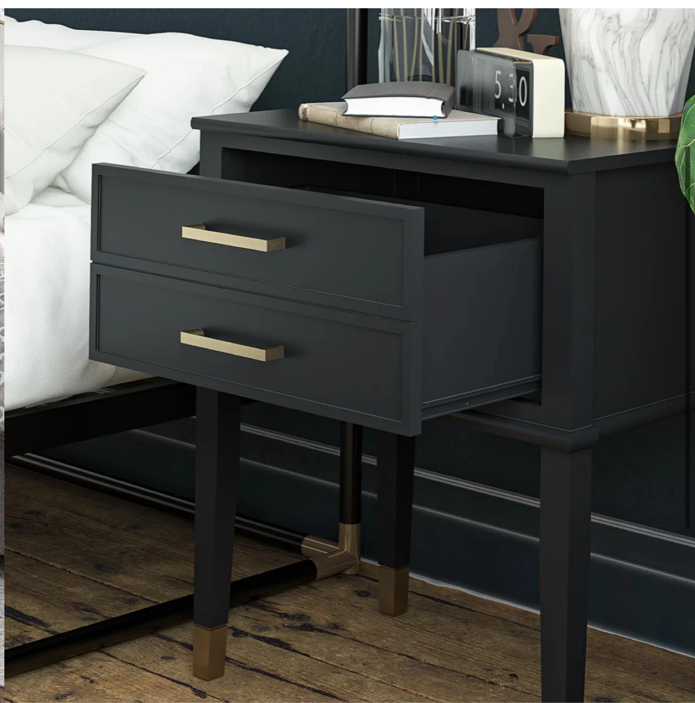 Black Nightstand with Gold Accents - photo 4