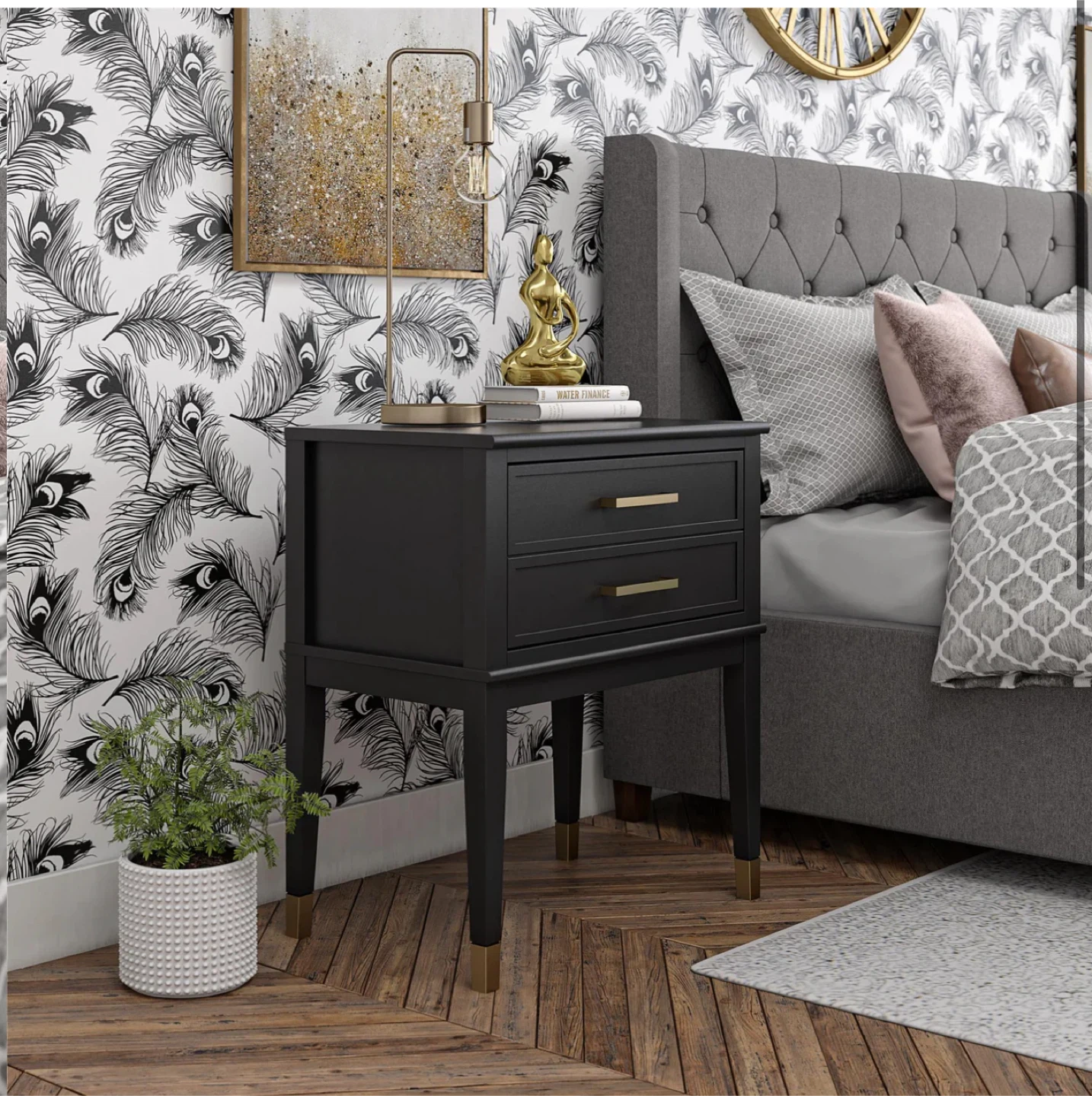 Black Nightstand with Gold Accents - photo 2