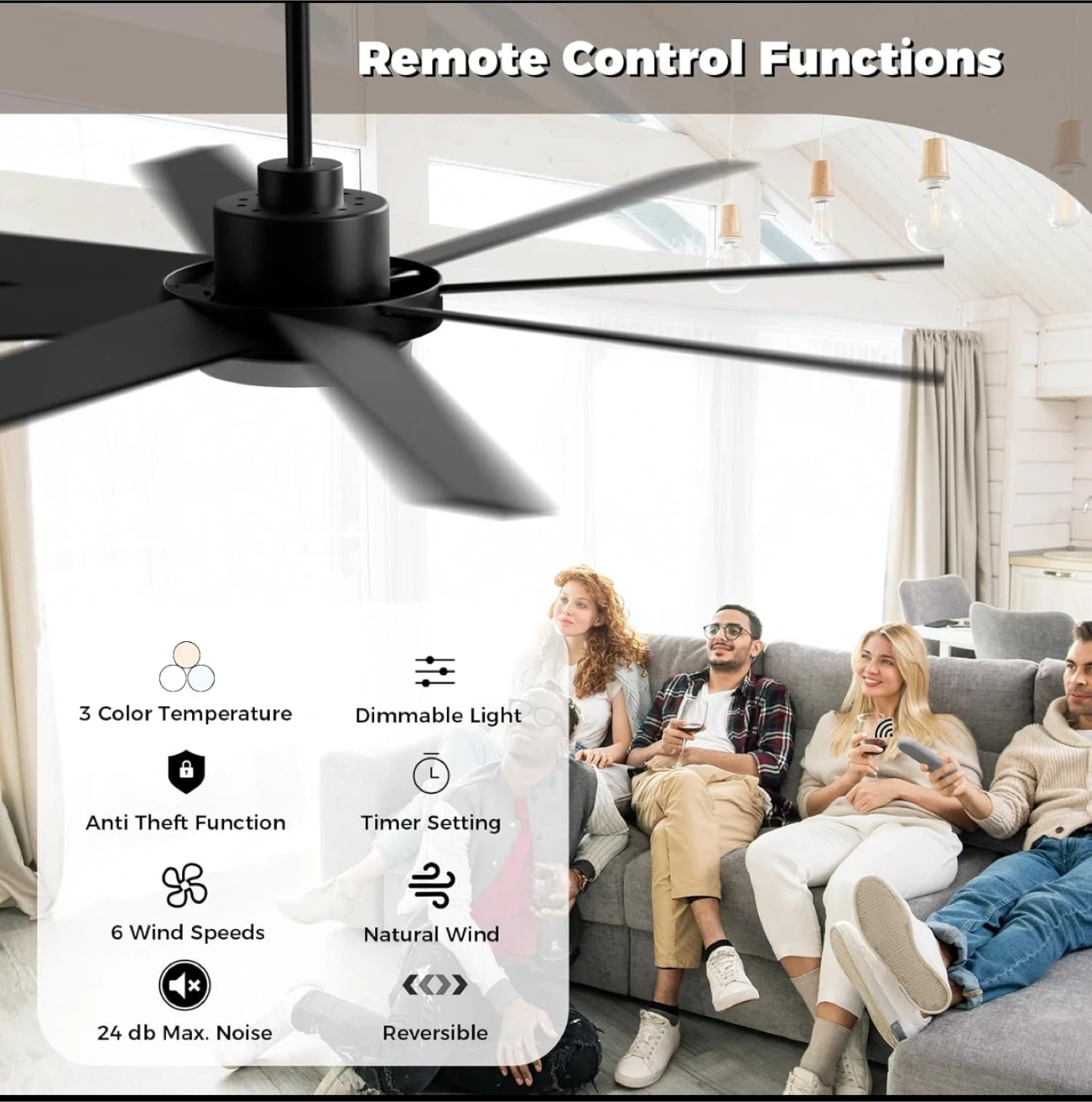 72 Inch Large Ceiling Fan with light and remote control - photo 3