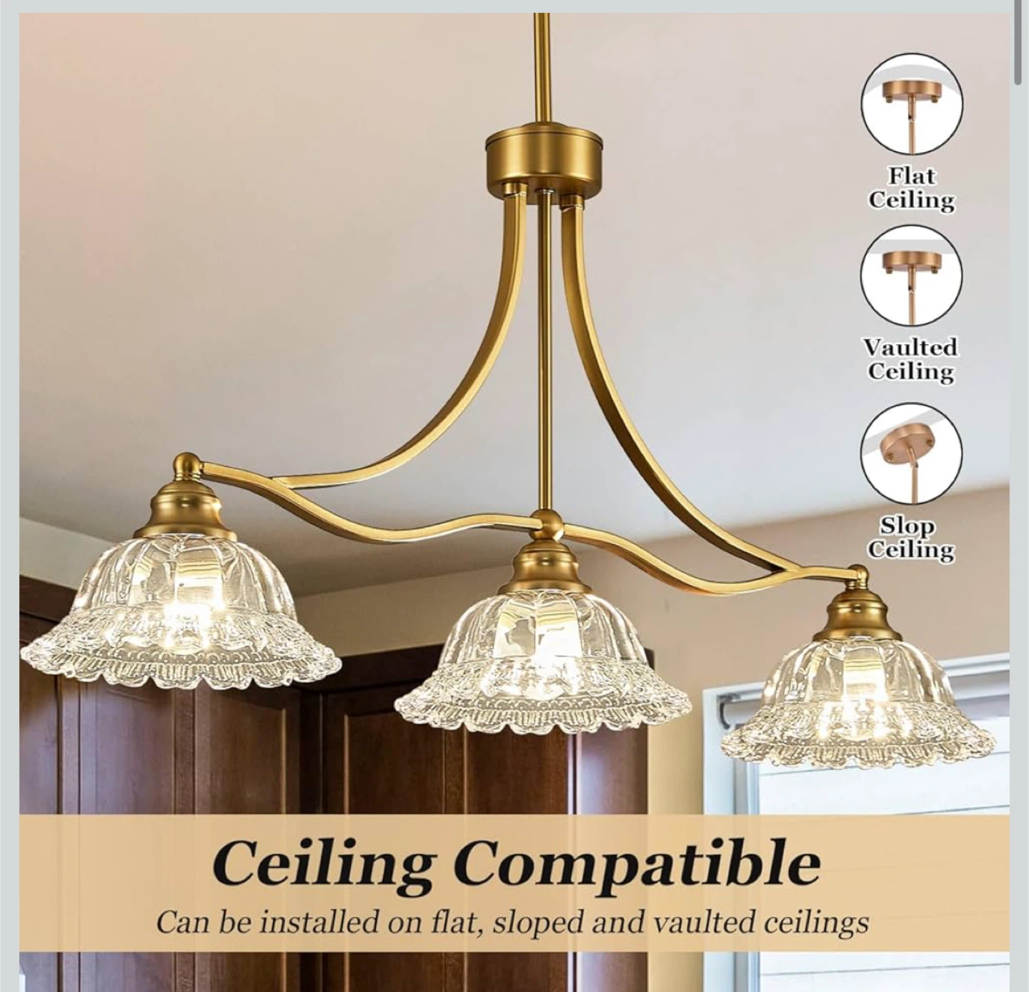 Gold 3-Light Kitchen Island Pendant Lighting - photo 4