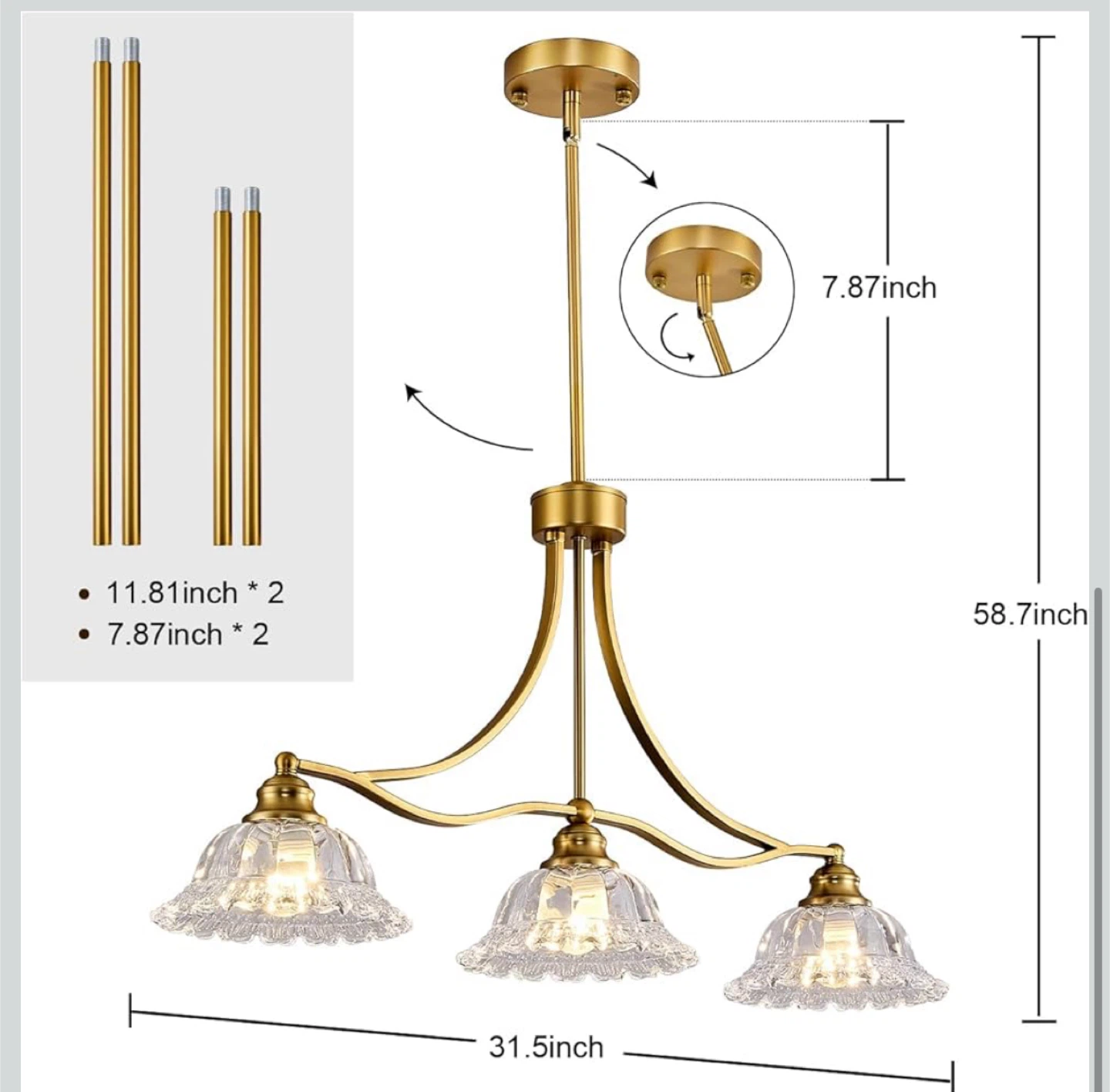 Gold 3-Light Kitchen Island Pendant Lighting - photo 5