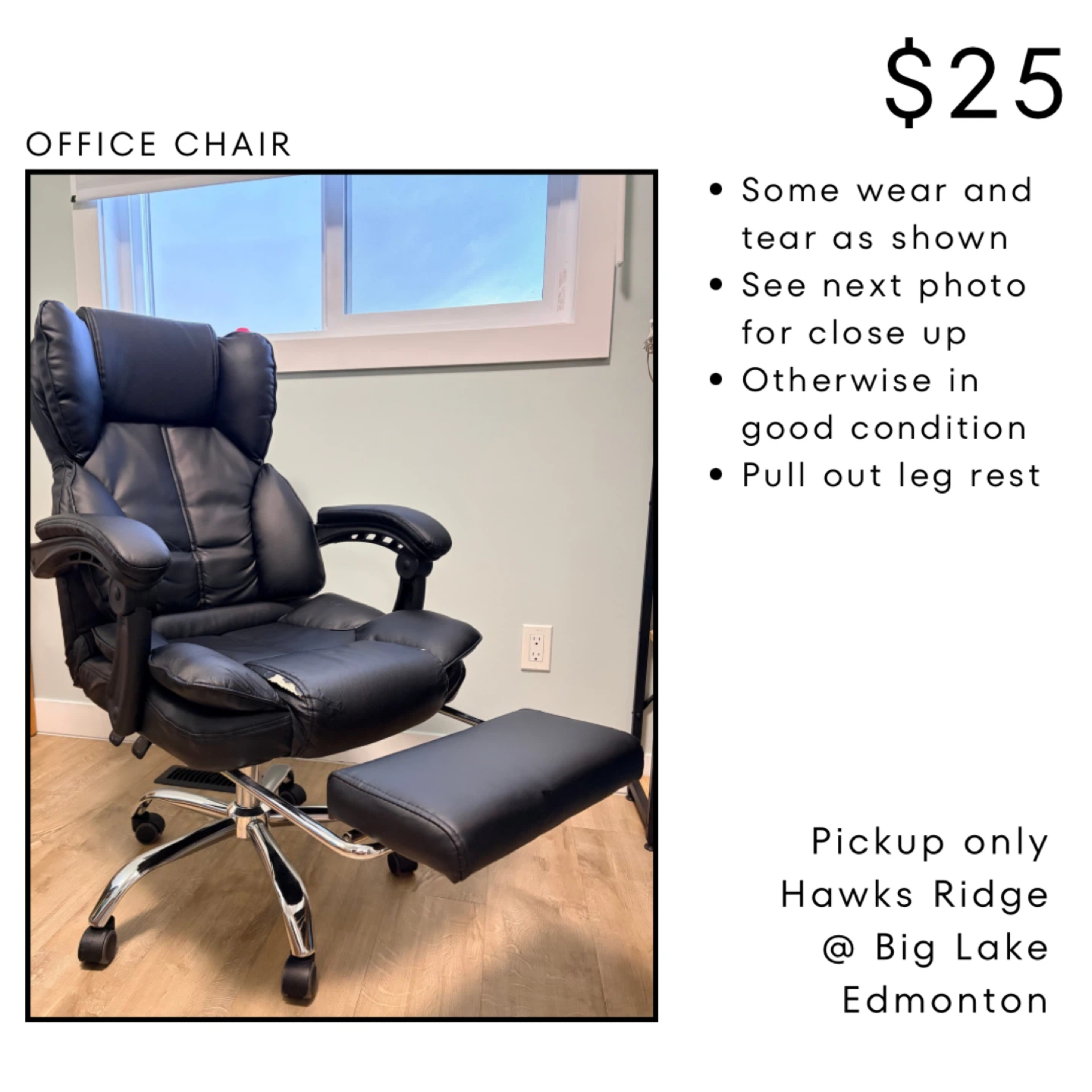 Black Leather Office Chair with Leg Rest