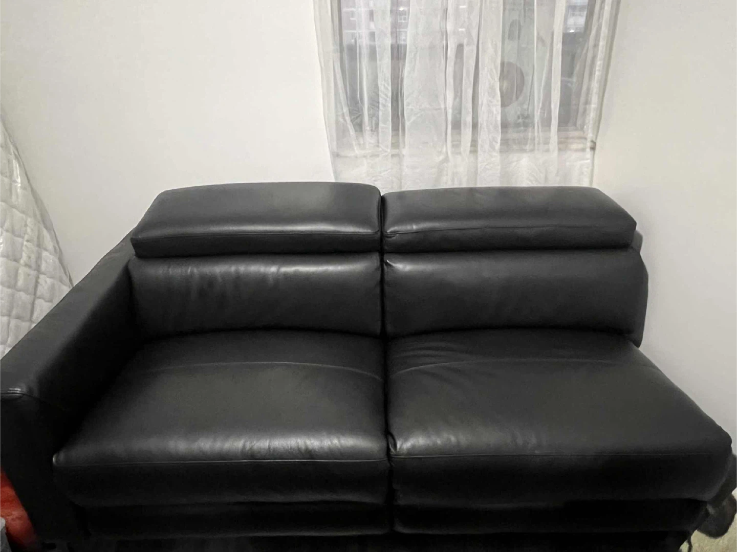 Black Leather Sofa with right recliner - photo 2
