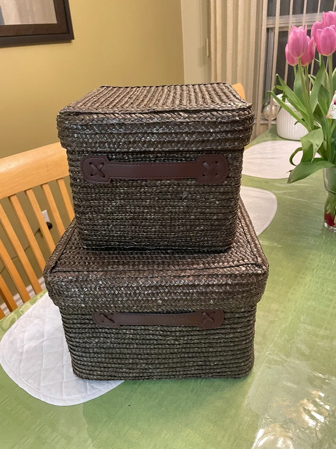 Woven Storage Baskets with Lids - Set of 2 thumbnail