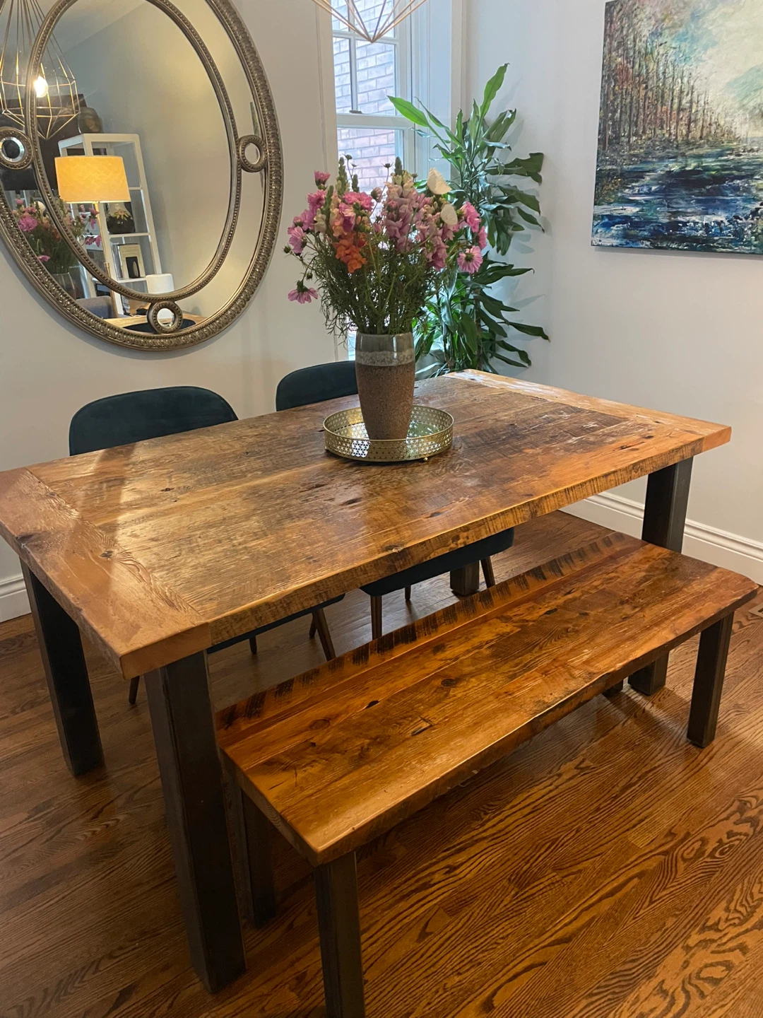 Rustic Wood Dining Table with Bench - photo 2