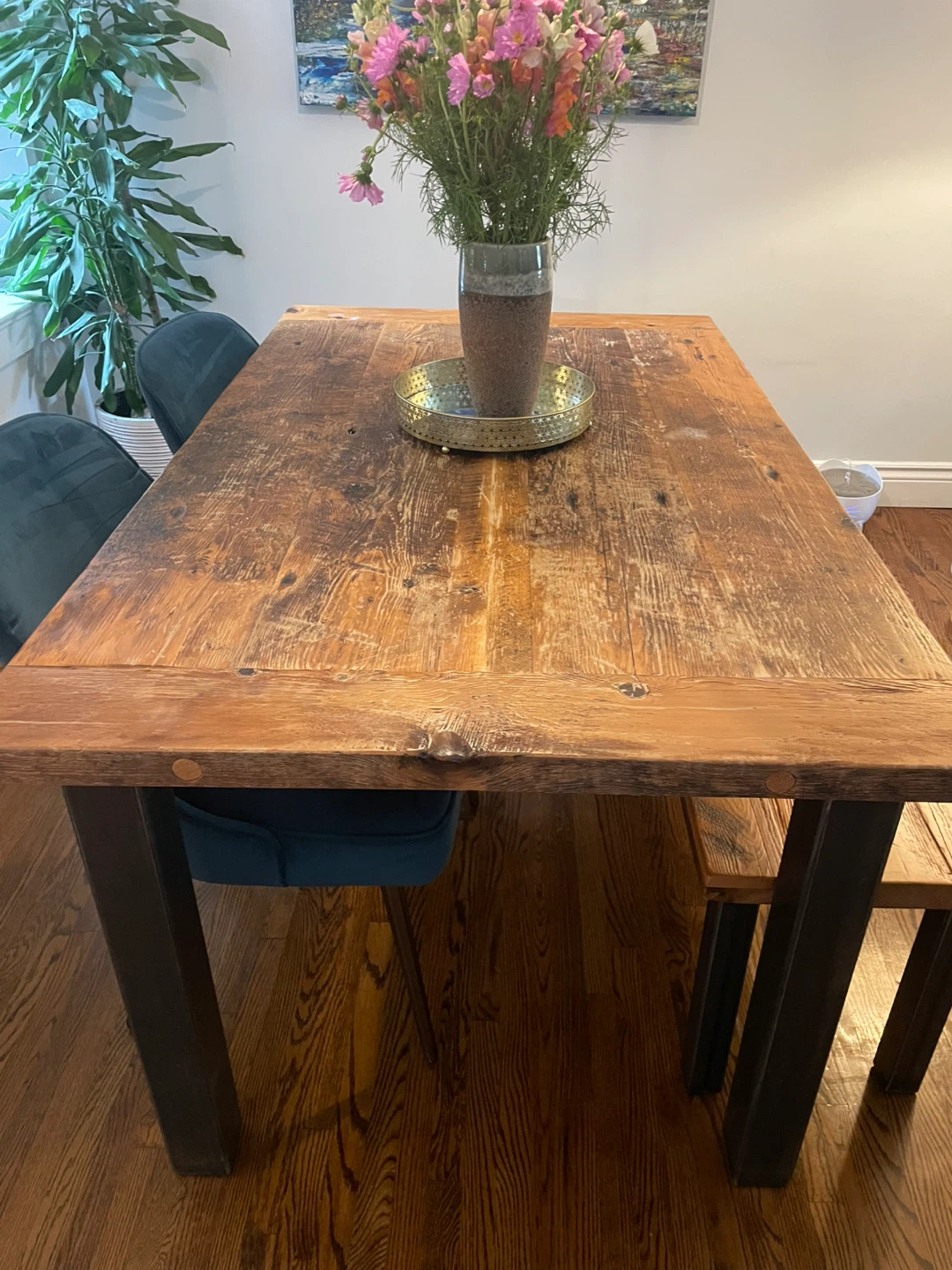 Rustic Wood Dining Table with Bench