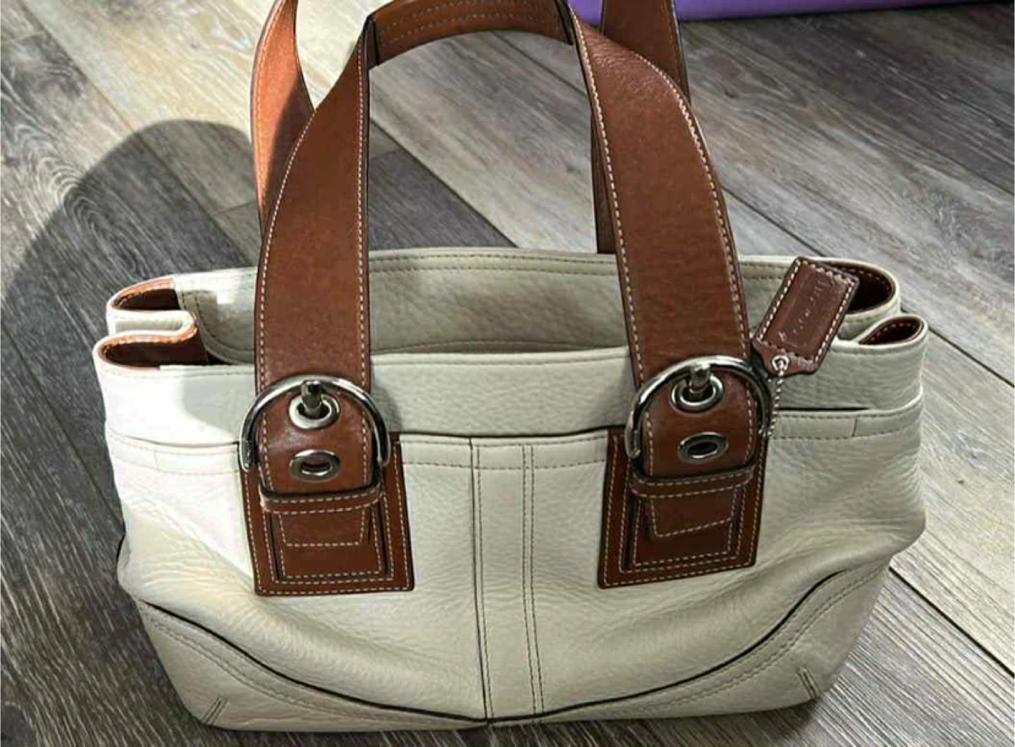 Coach White & Brown Leather Handbag