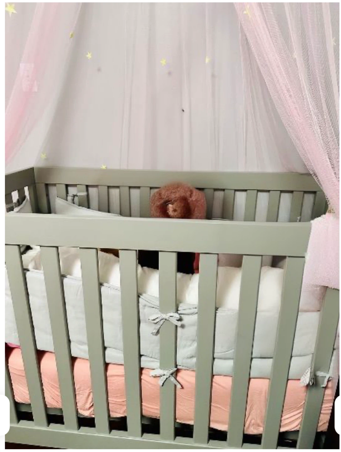 Grey Baby Crib with Comfortable Mattress and Brand New Bedsheet