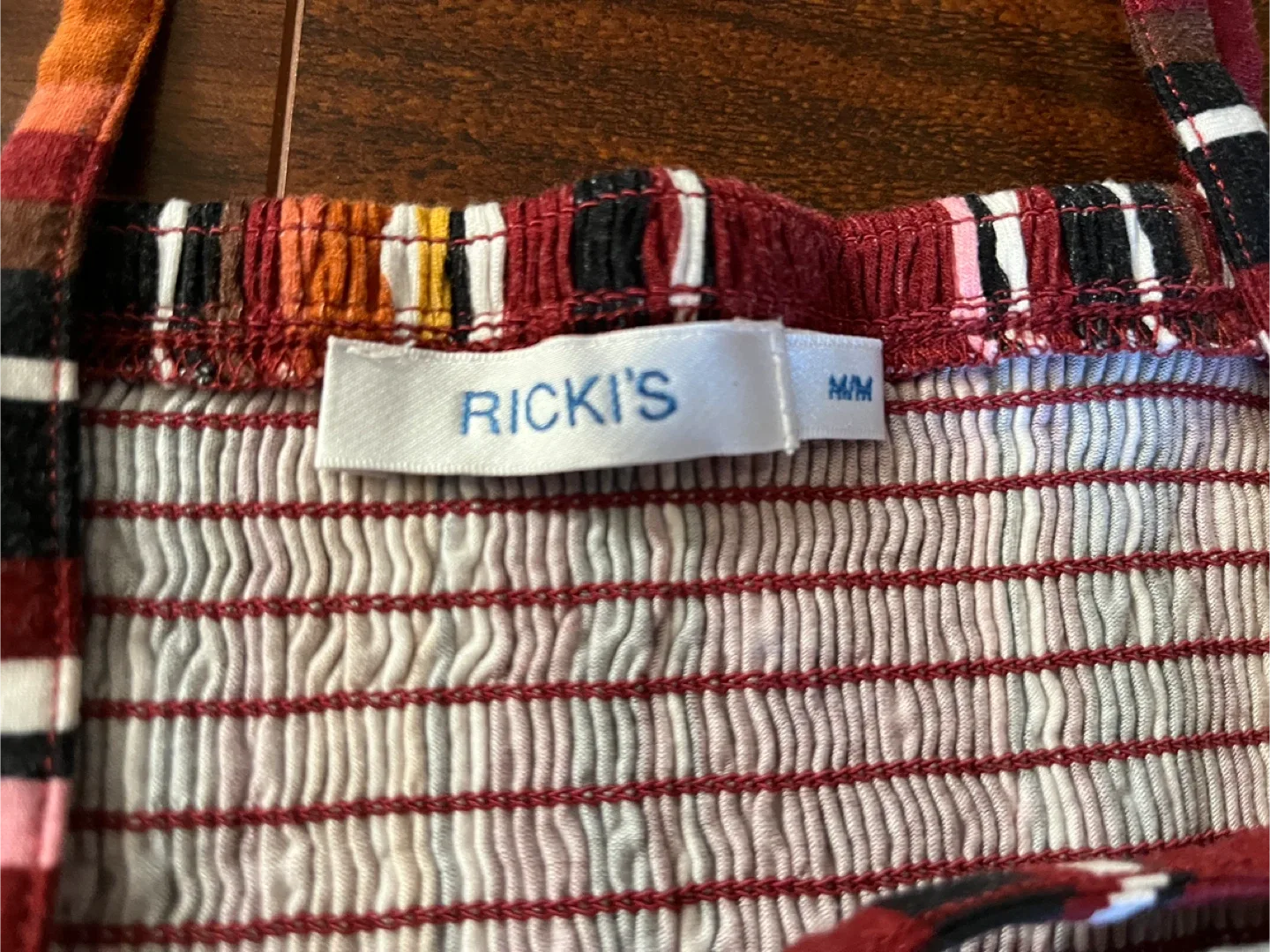 Ricki’s women’s medium tank top, burgundy multi-colour striped image indicator(2)