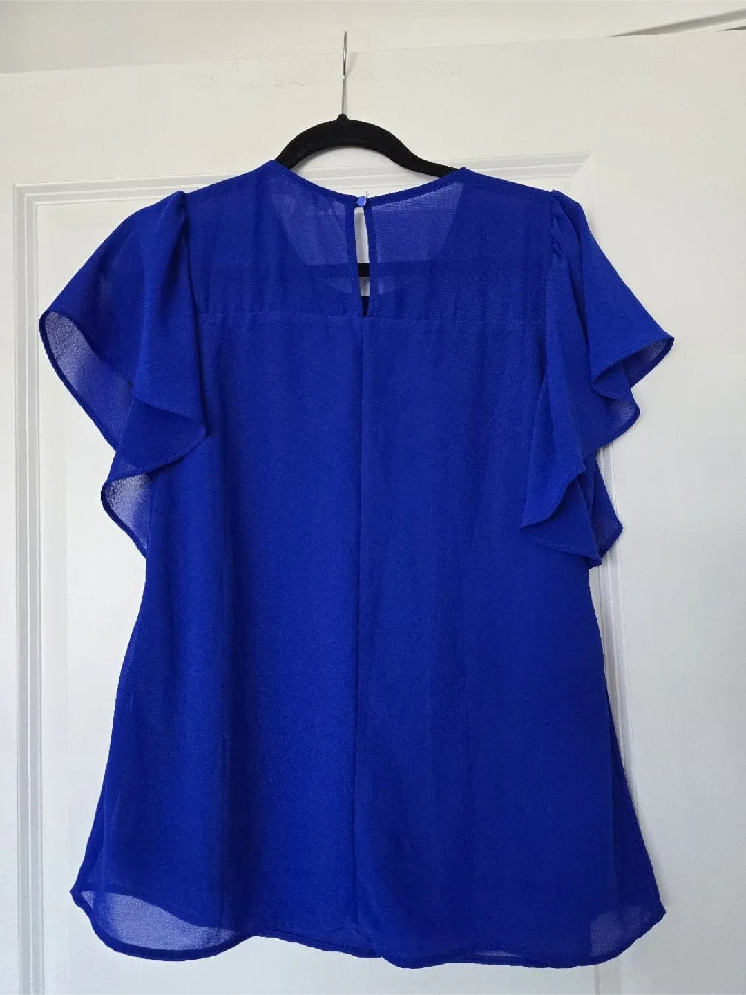 Royal Blue Flutter Sleeve Blouse - Size M thumbnail