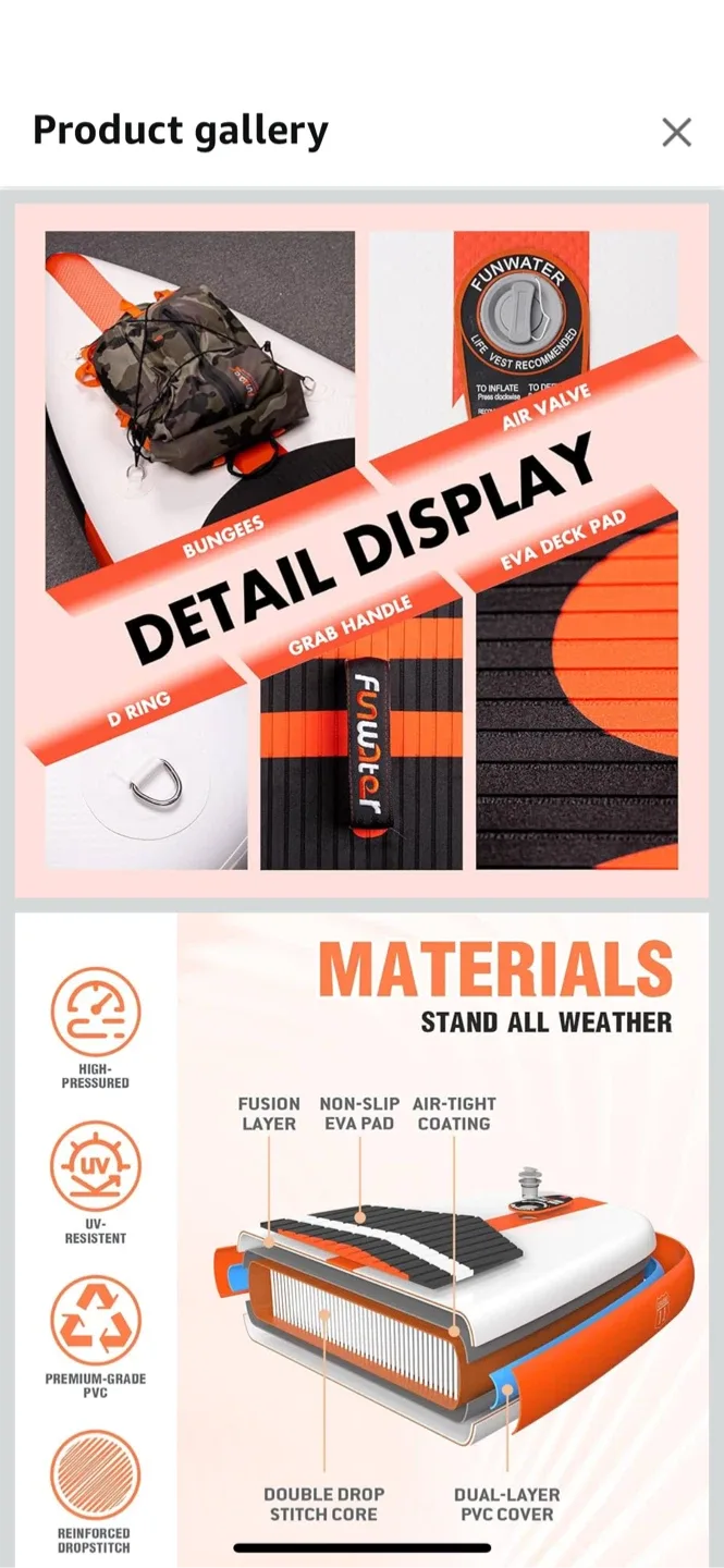 New FunWater 11' x 33" x 6" Inflatable Stand Up Paddle Board image indicator(2)