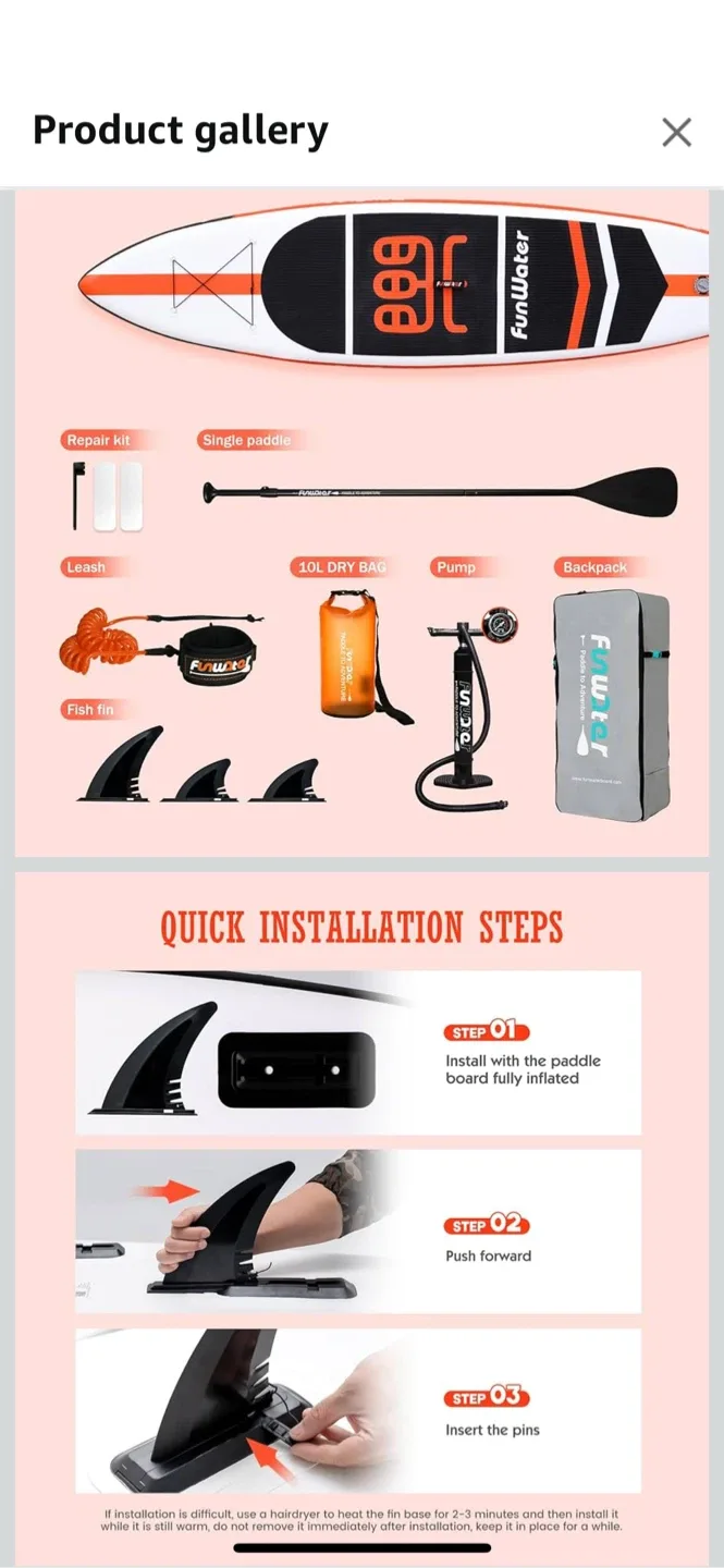 New FunWater 11' x 33" x 6" Inflatable Stand Up Paddle Board image indicator(3)